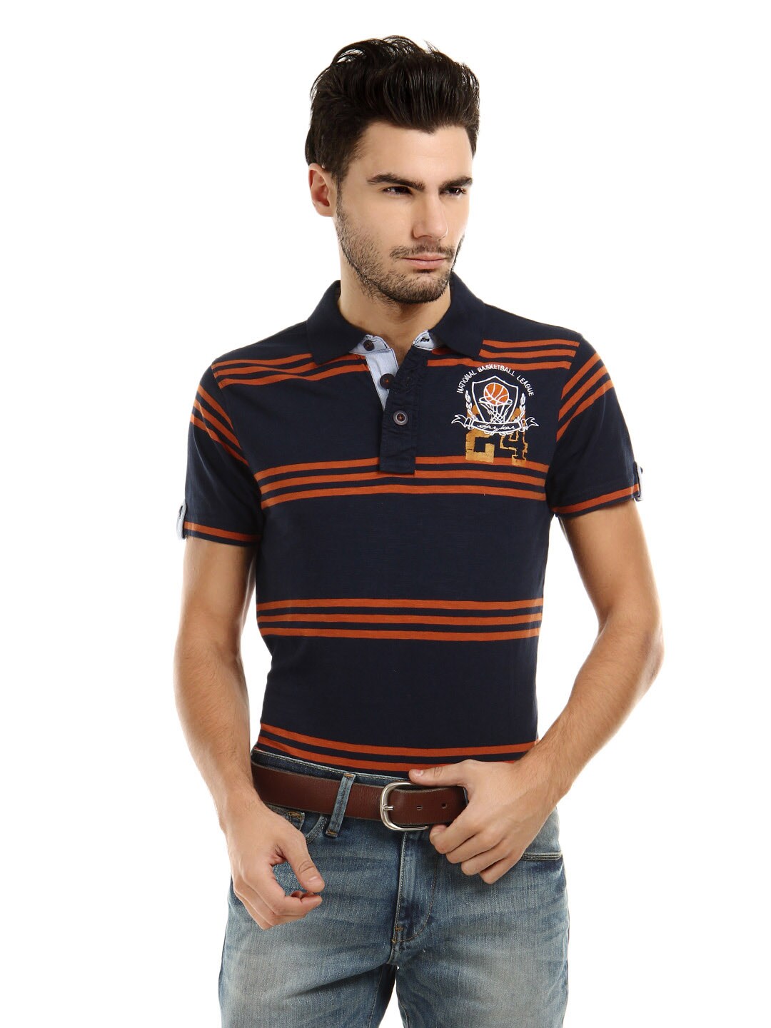 Spykar Men Navy Striped Polo T-Shirt