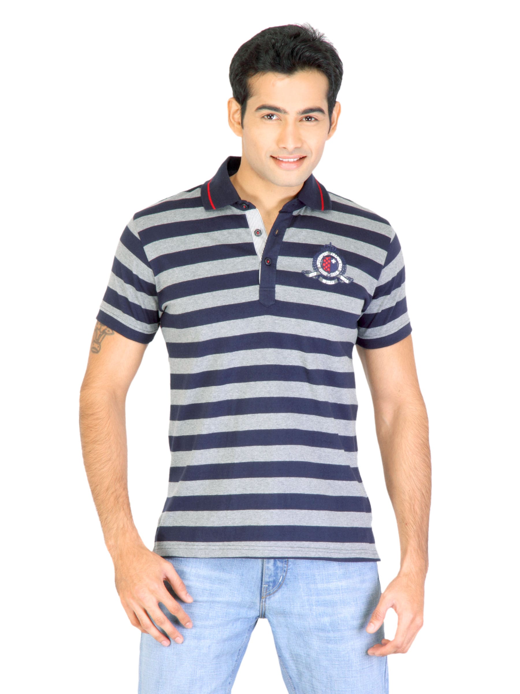 Spykar Men Stripe Navy Blue T-Shirts