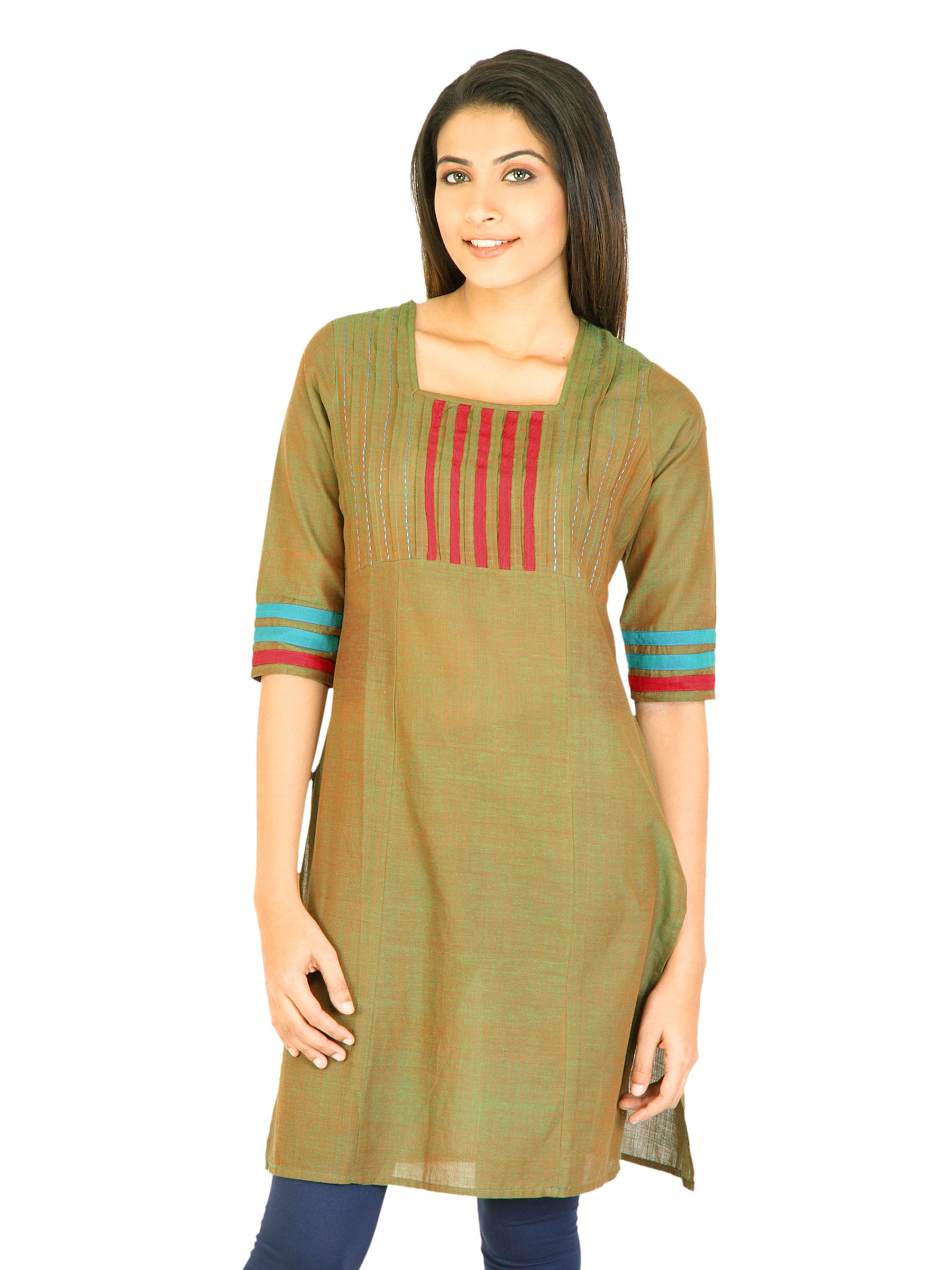 Mother Earth Women 2Tone Mangalgiri Green Kurtas