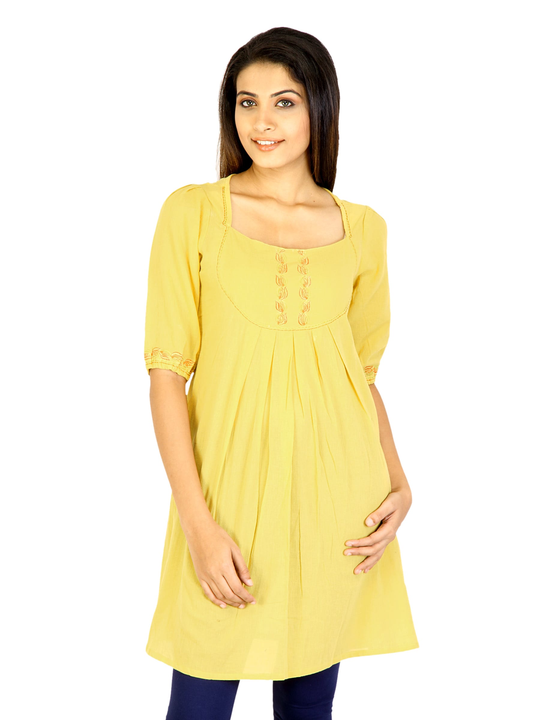 Mother Earth Women Collt Organic Cotton Yellow Kurtas