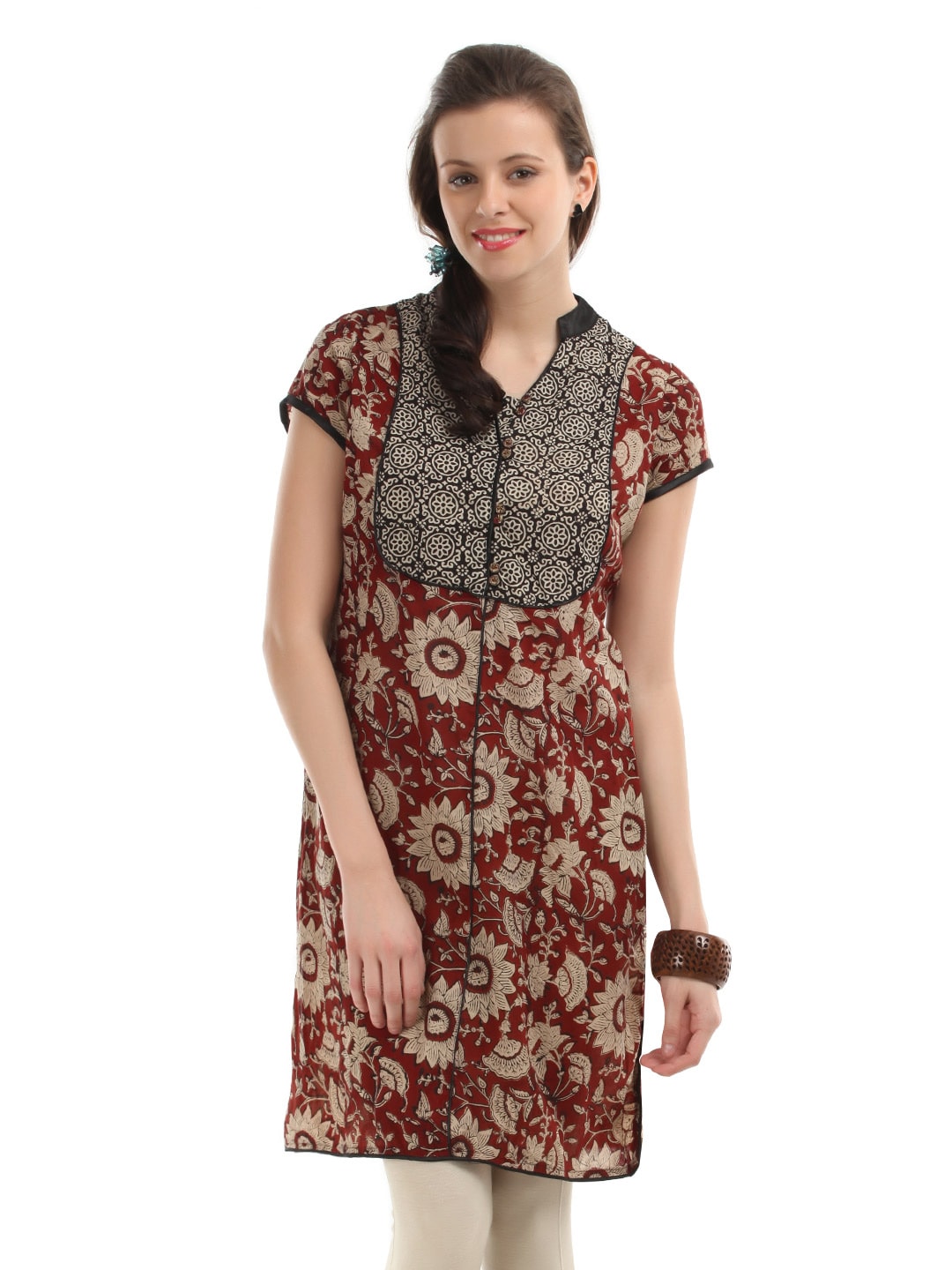 Mother Earth Women Aug Bagru Maroon & Black Kurta