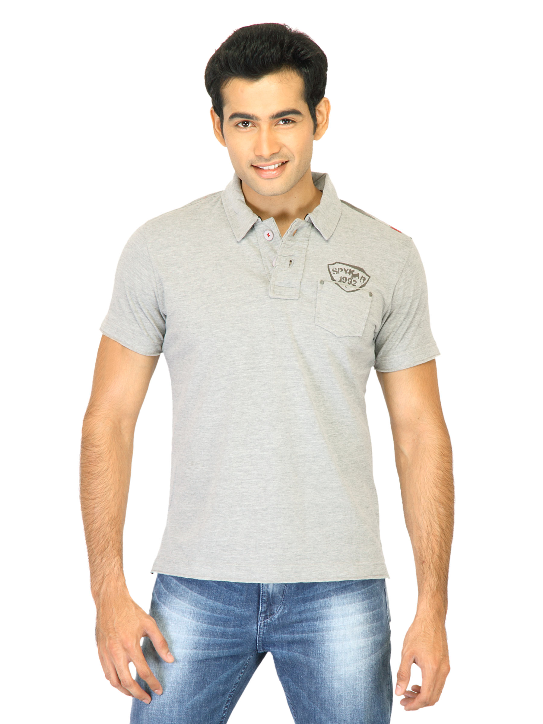 Spykar Men Back Print Grey T-Shirts