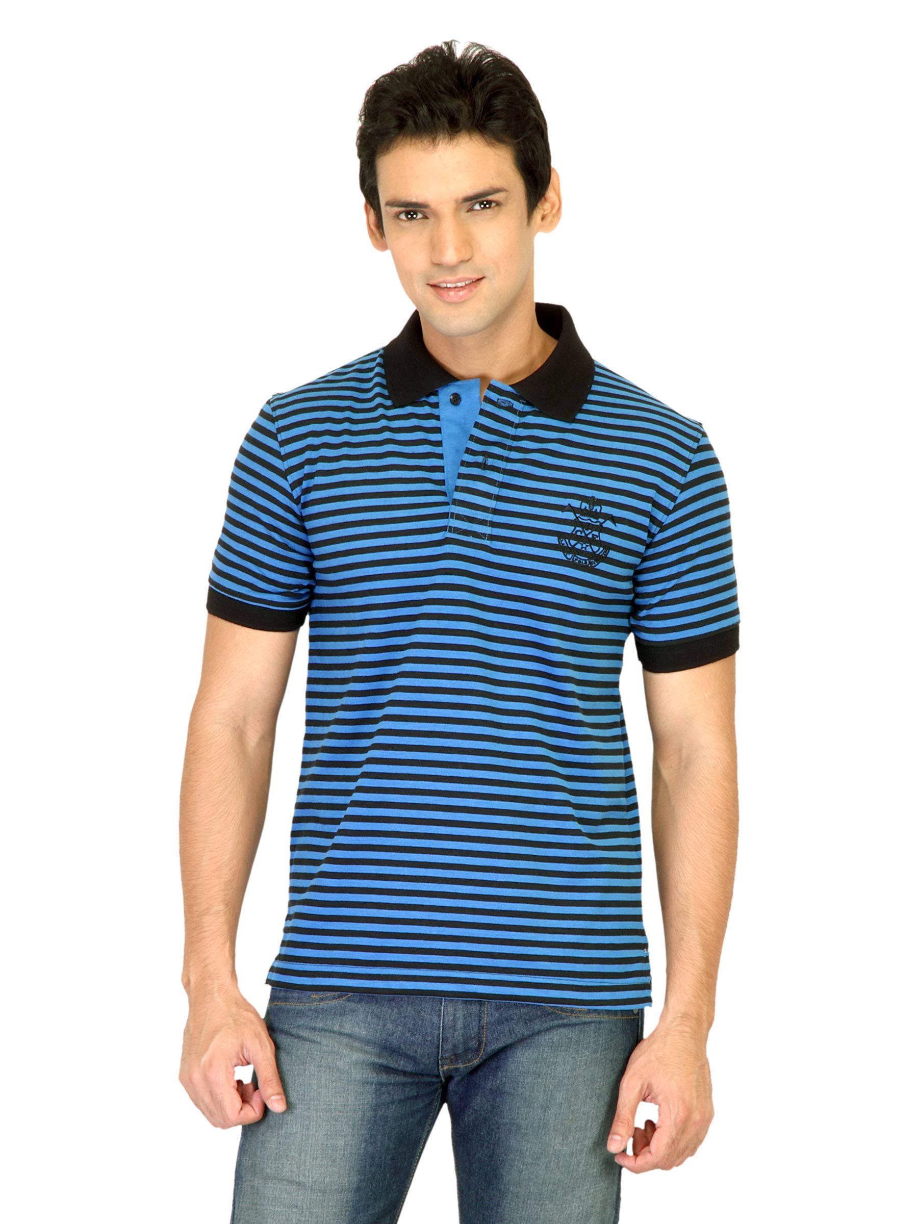 Classic Polo Men Narrow Stripes Blue Tshirts