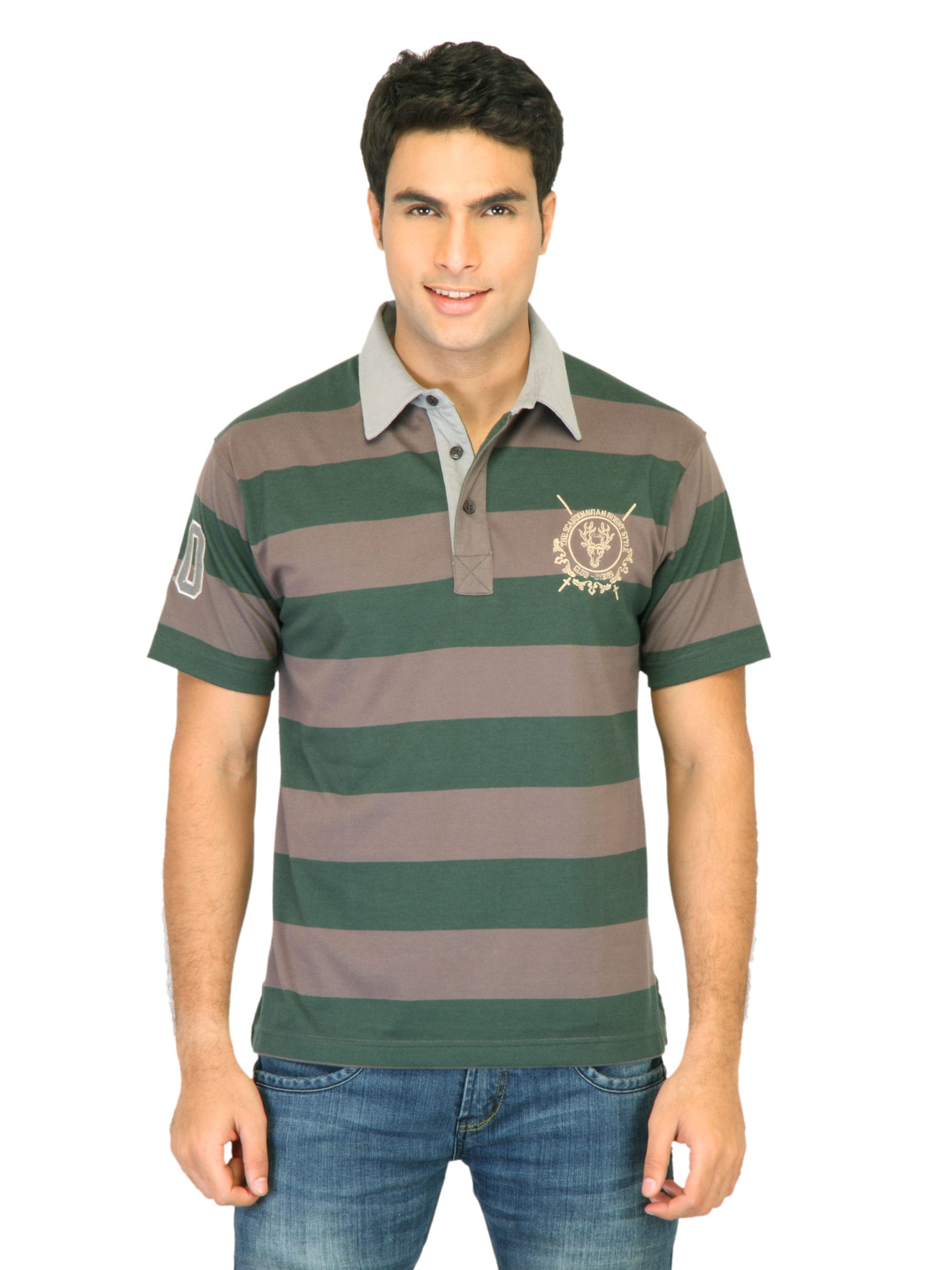 Classic Polo Men Broad Stripes Green Tshirts