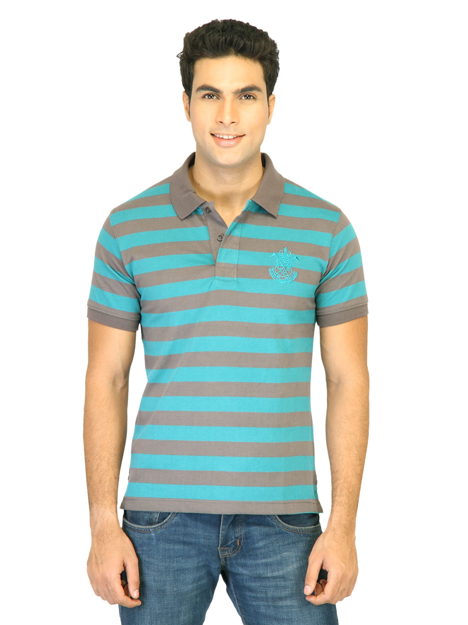 Classic Polo Men Classic Stripes  Turquoise Blue Tshirts