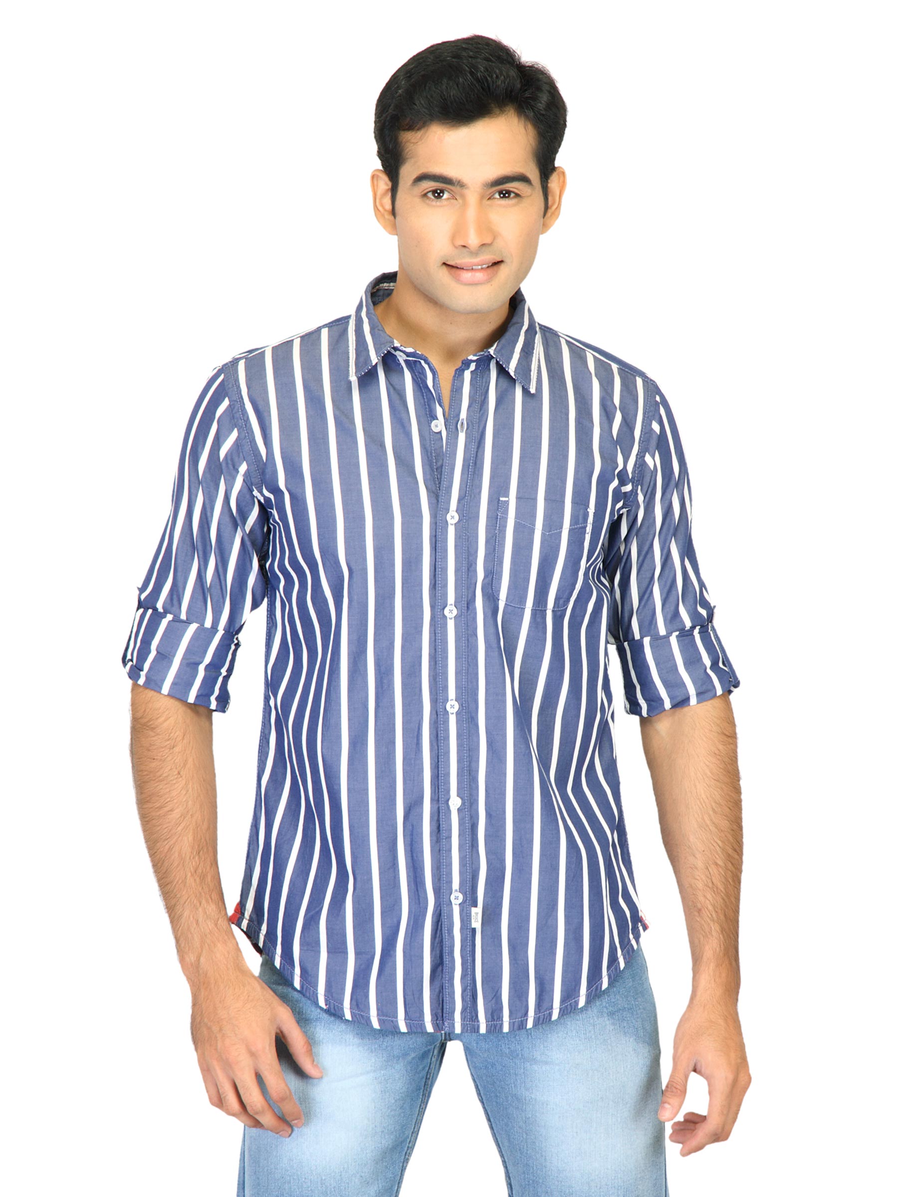 Basics Men Blue Slim Fit Striped Shirt