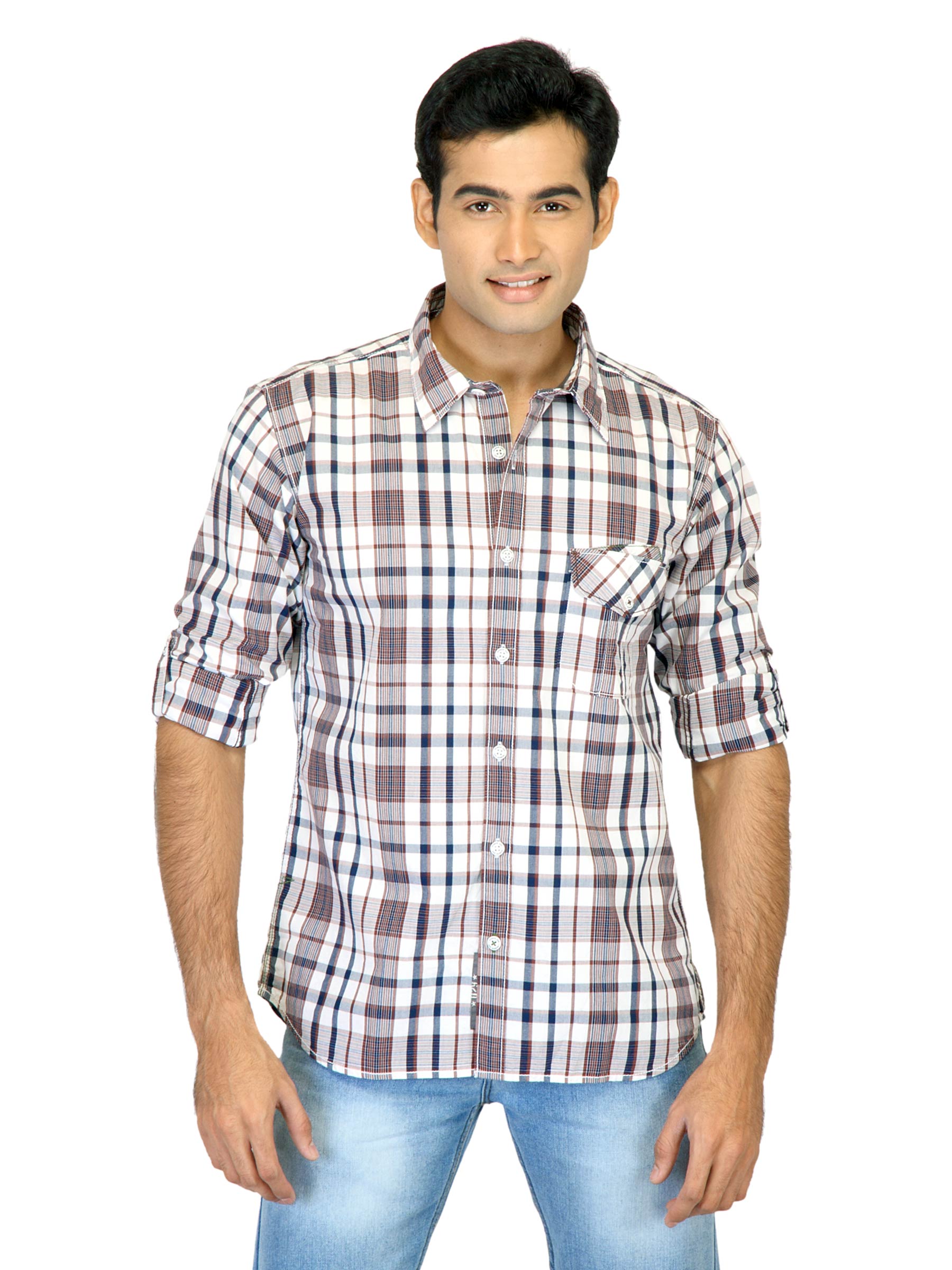 Basics Men White Slim Fit Checked Shirt