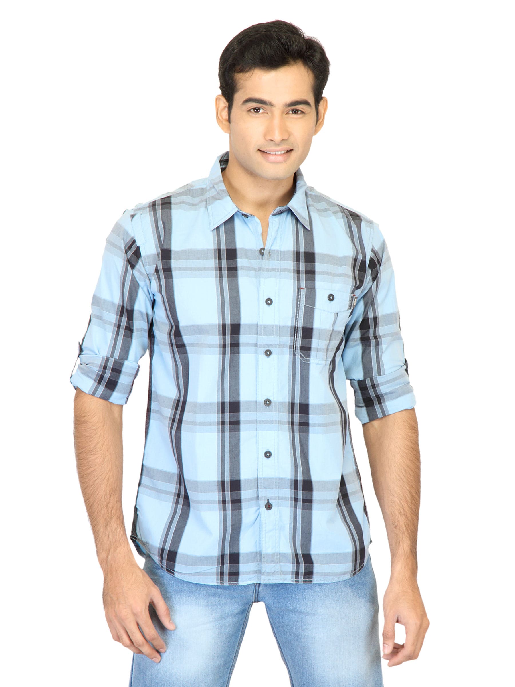 Basics Men Blue Slim Fit Checked Shirt