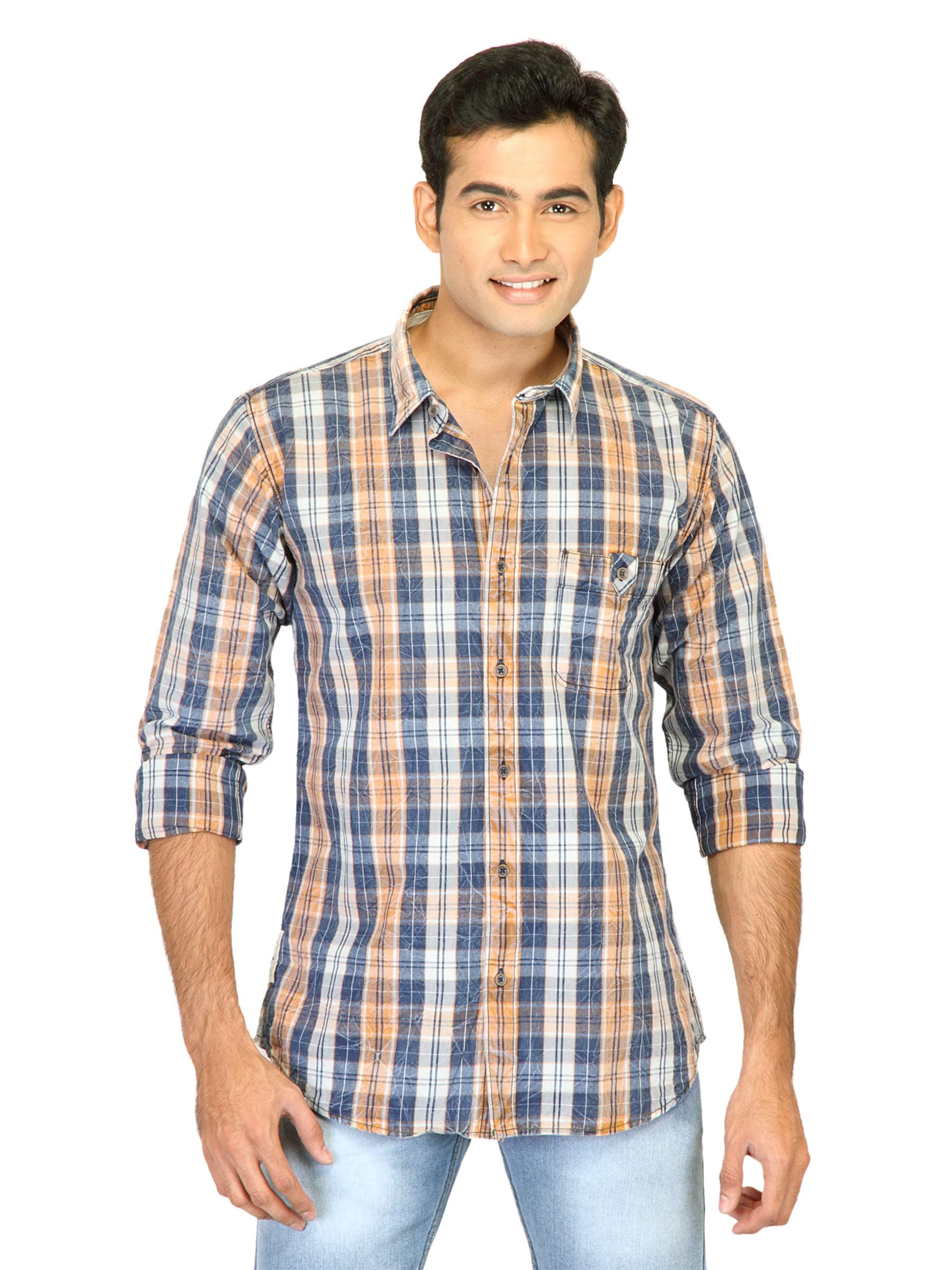 Basics Men Blue Slim Fit Checked Shirt