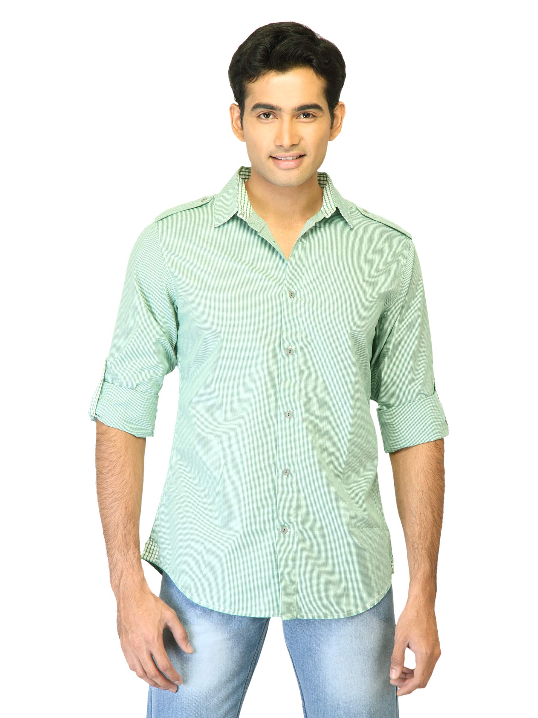 United Colors of Benetton Men Check Green Shirts