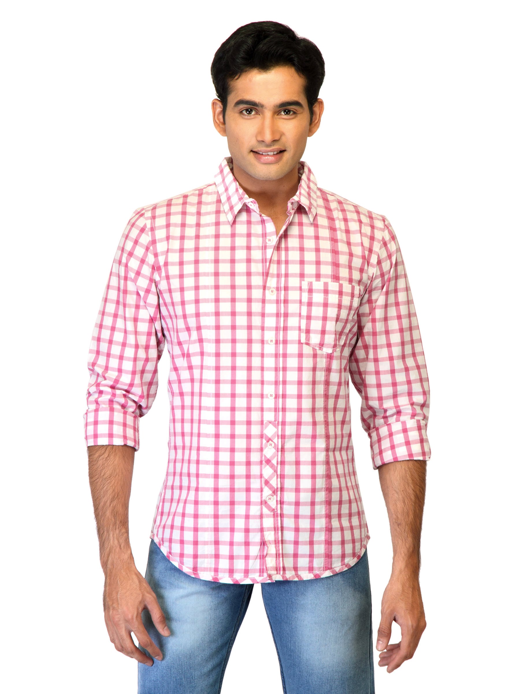 United Colors of Benetton Men Check Pink Shirts