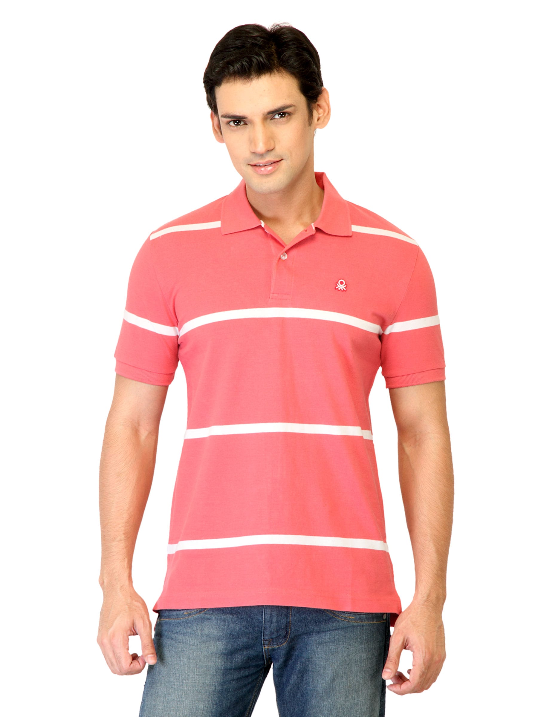 United Colors of Benetton Men Solid Pink Polo T-shirts