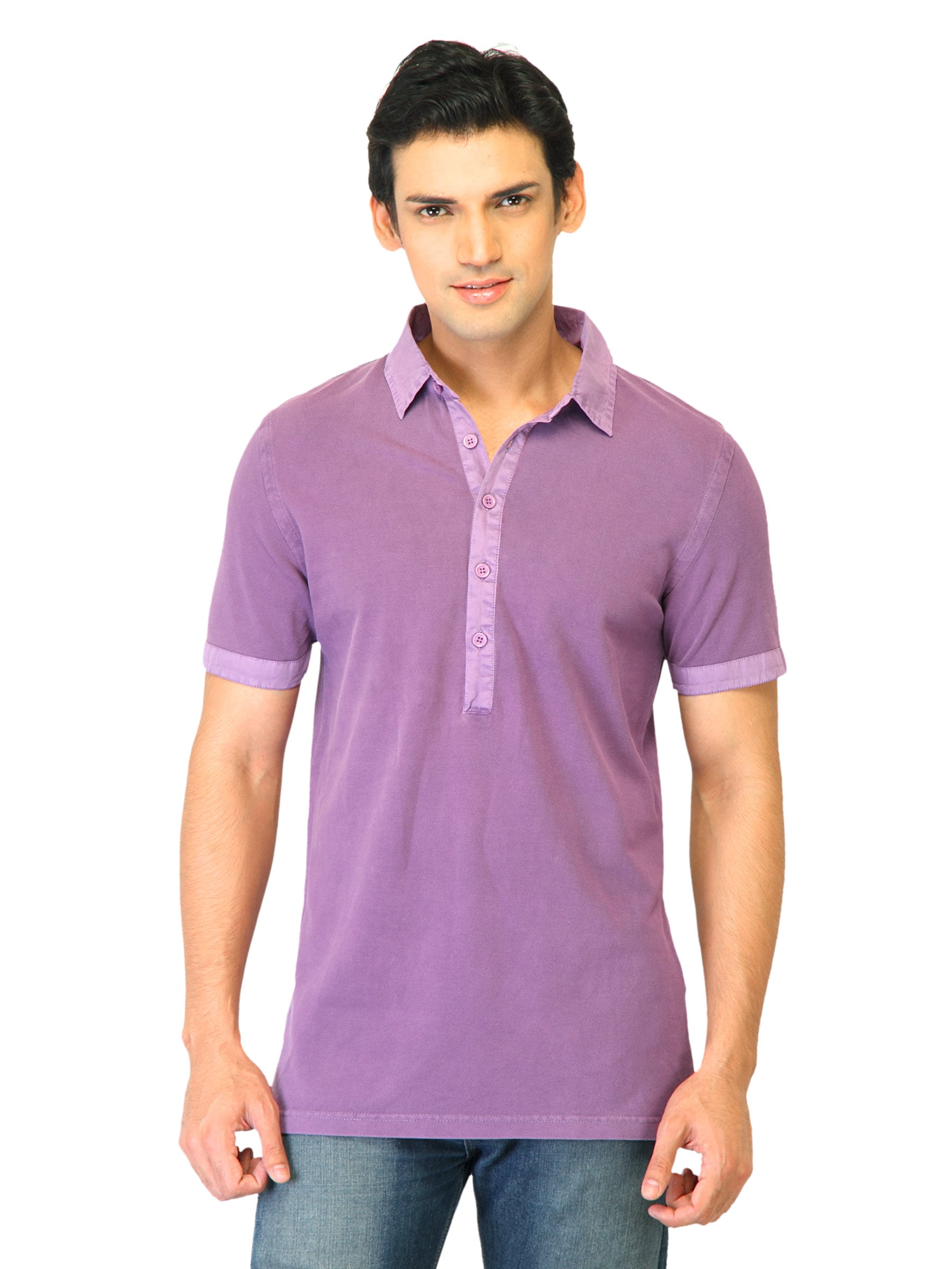 United Colors of Benetton Men Solid Purple  polo T-shirts