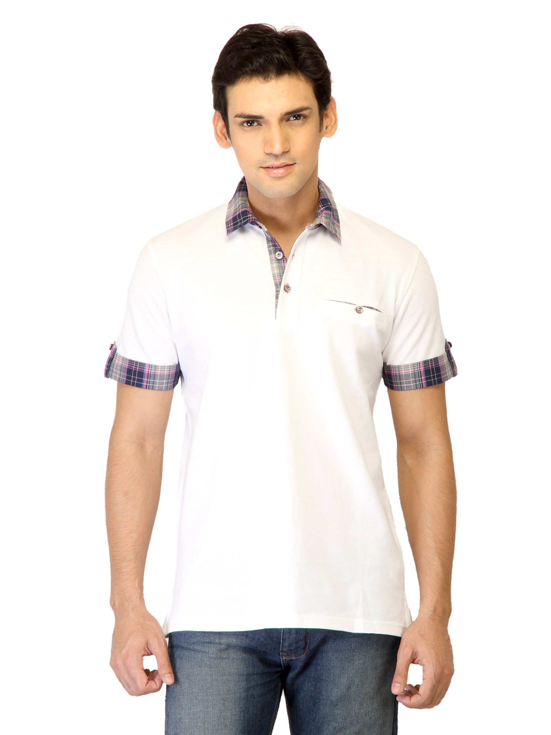 United Colors of Benetton Men Solid White Polo T-shirts