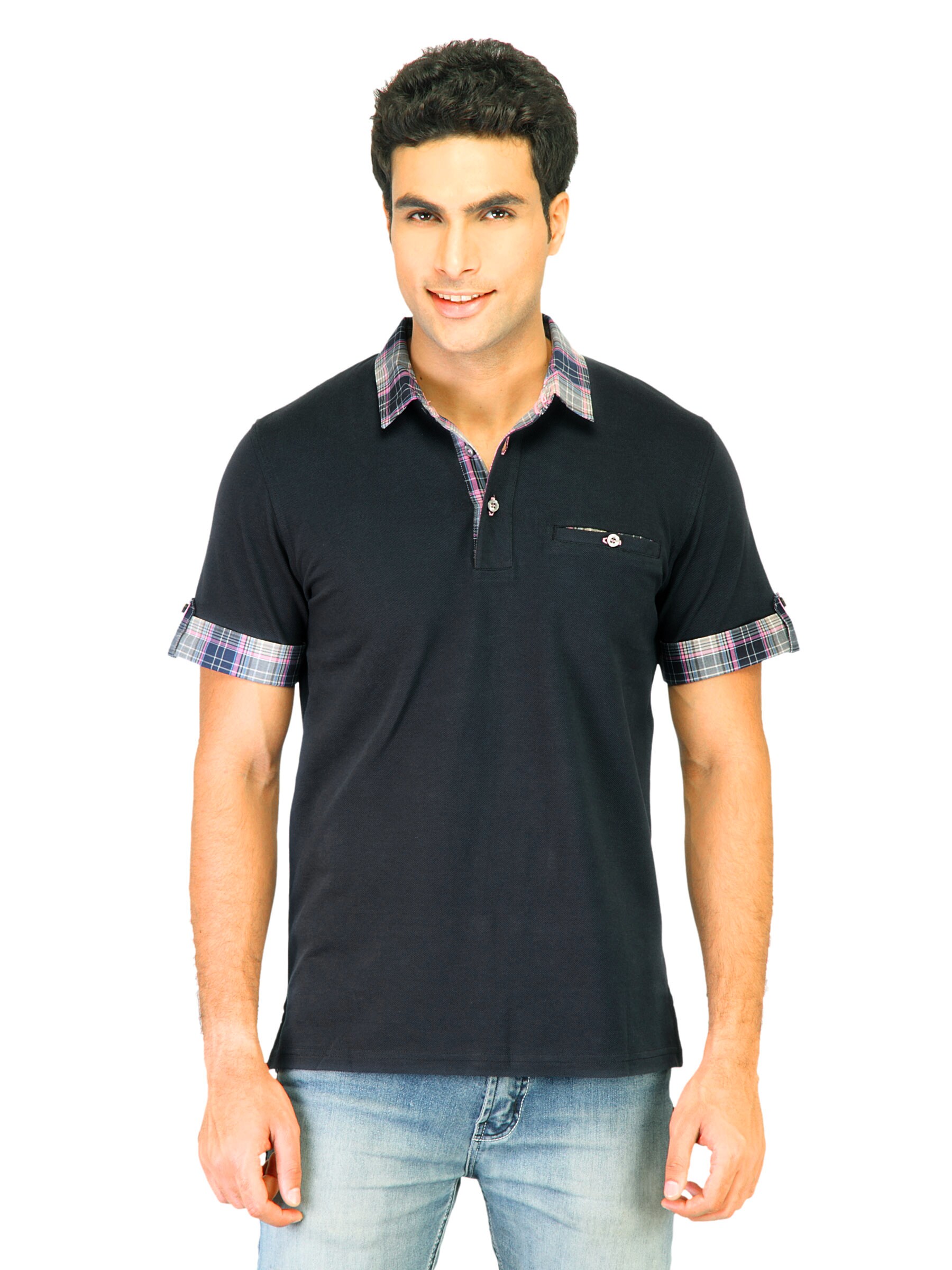 United Colors of Benetton Men Solid Navy Blue Polo T-shirts