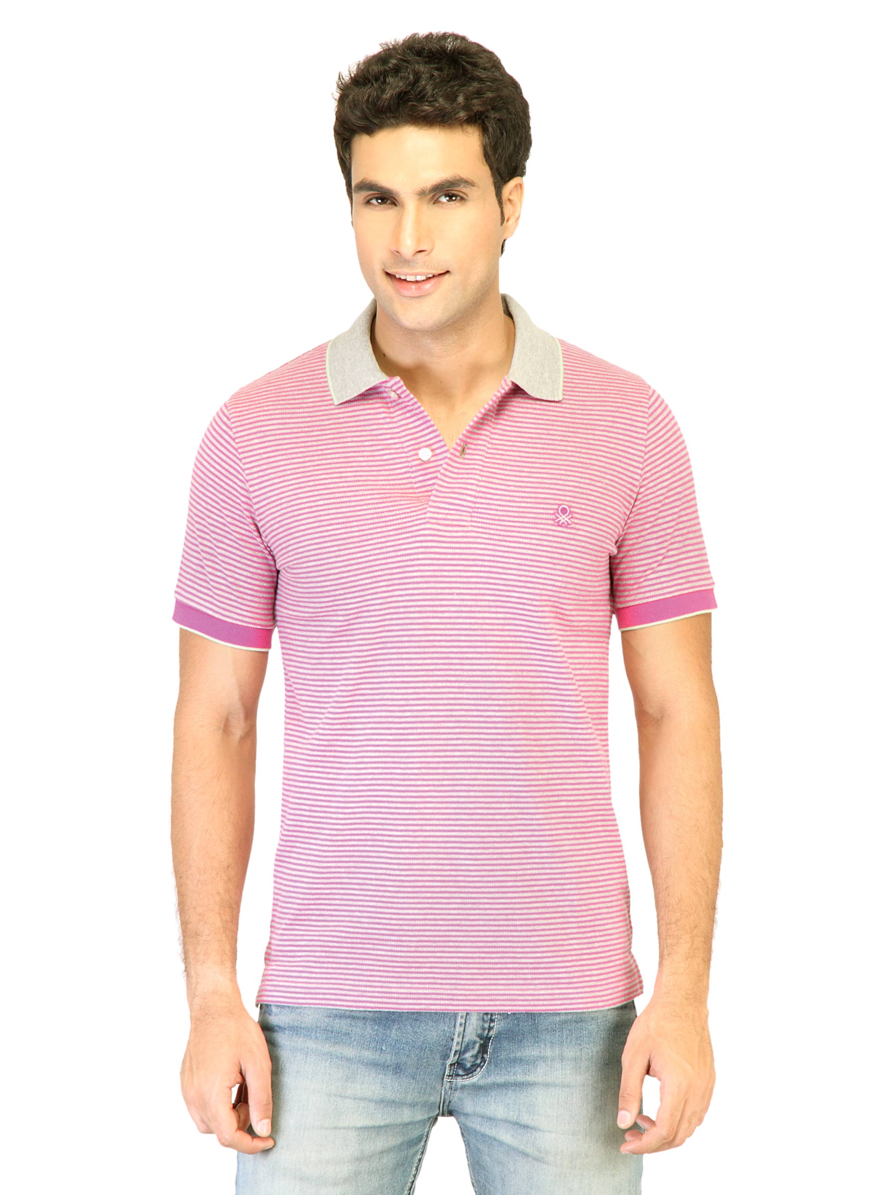 United Colors of Benetton Men Stripes Pink Tshirts