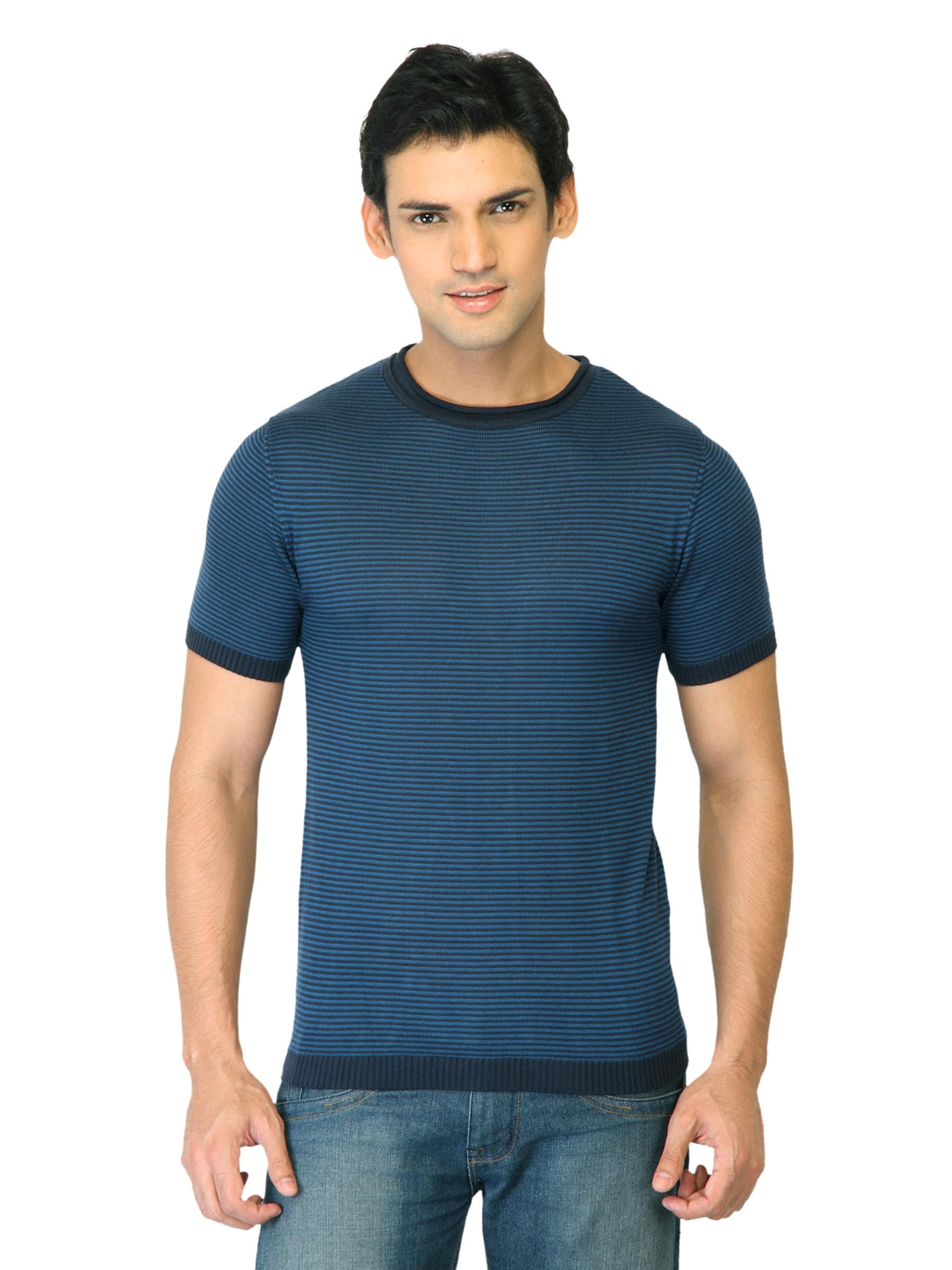United Colors of Benetton Men Stripes Blue Tshirts