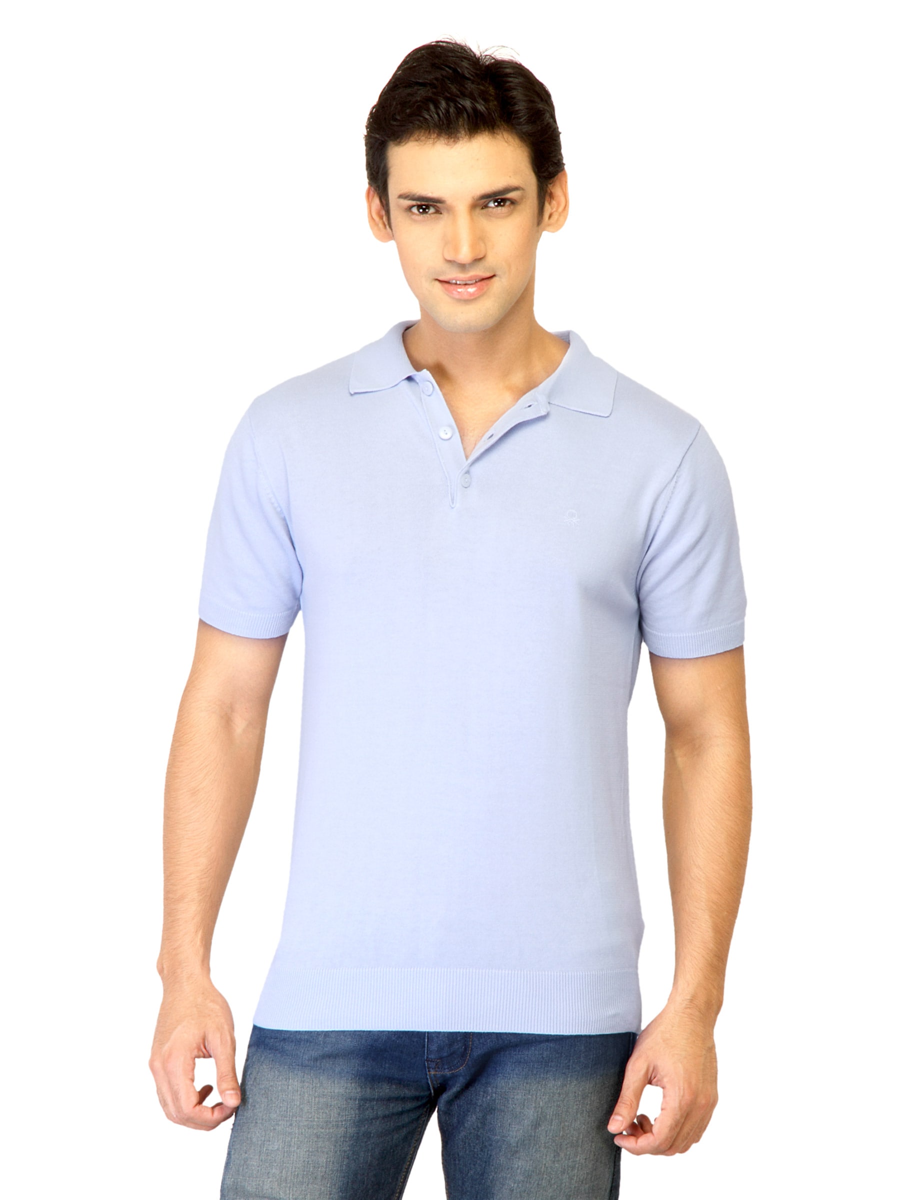 United Colors of Benetton Men Solid Blue Polo T-shirts