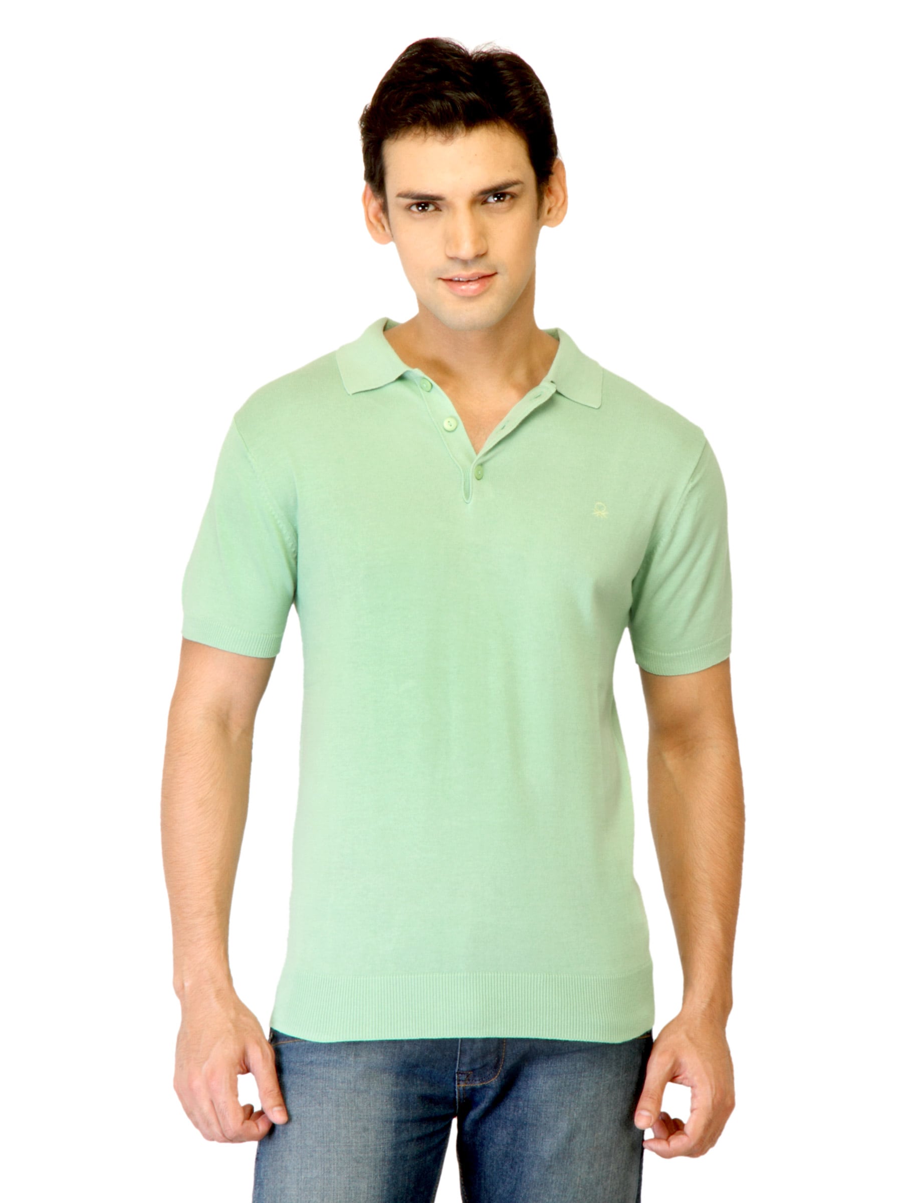 United Colors of Benetton Men Solid Green Polo T-shirts