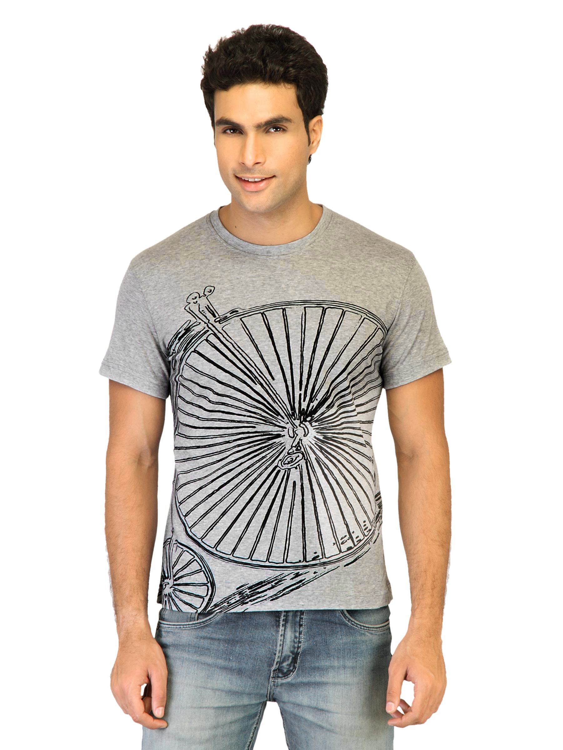 United Colors of Benetton Men Printed Grey Tshirts