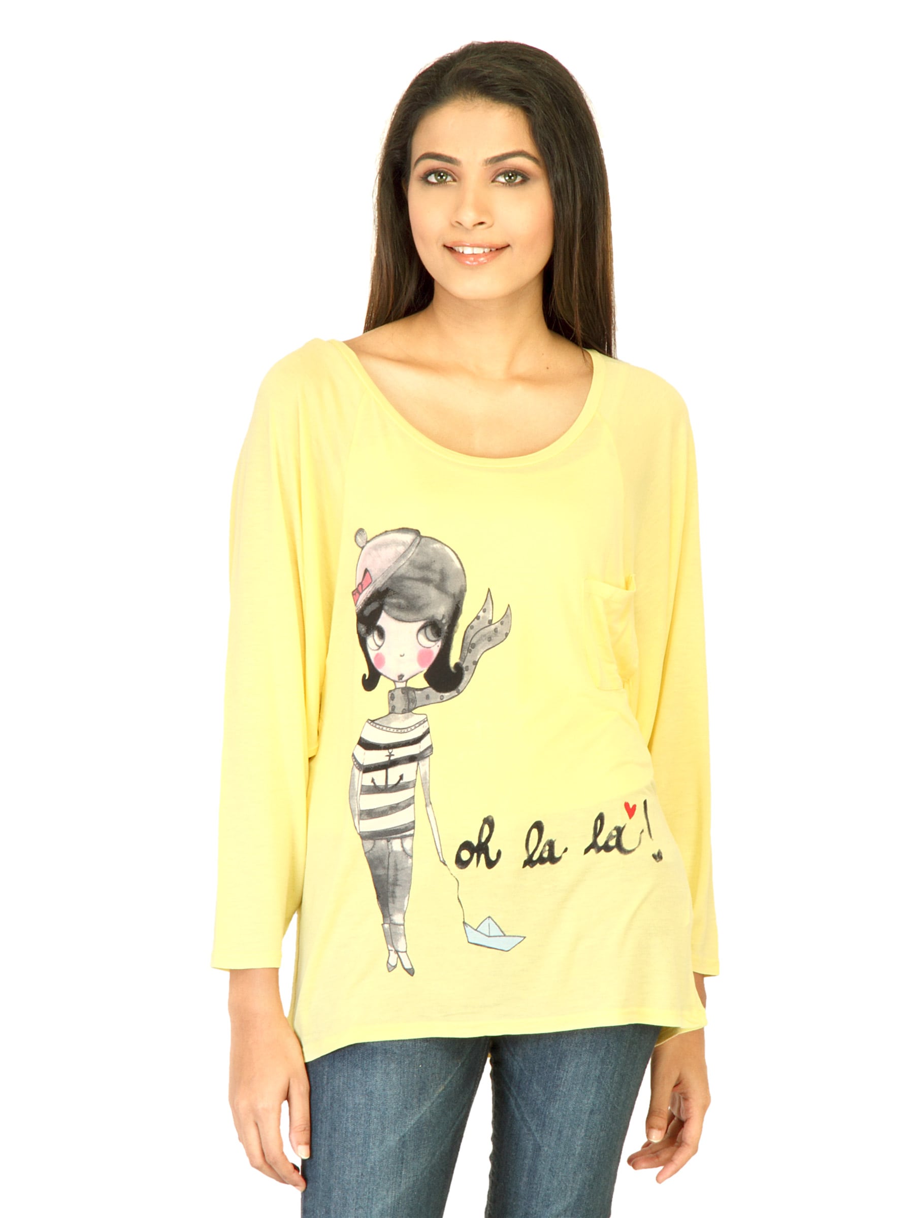 United Colors of Benetton Women Printed Yellow Tops