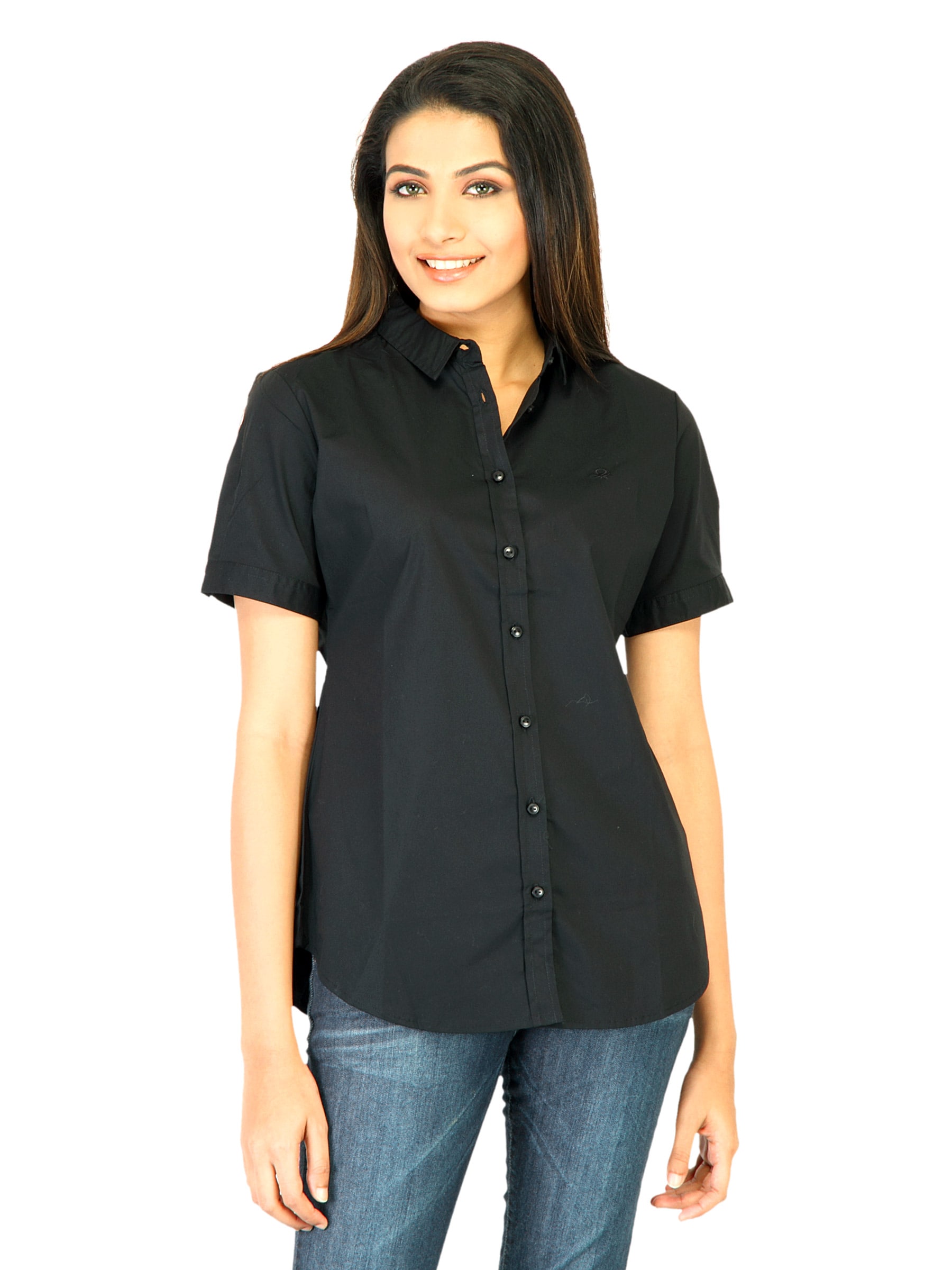 United Colors of Benetton Women Solid Black Shirts