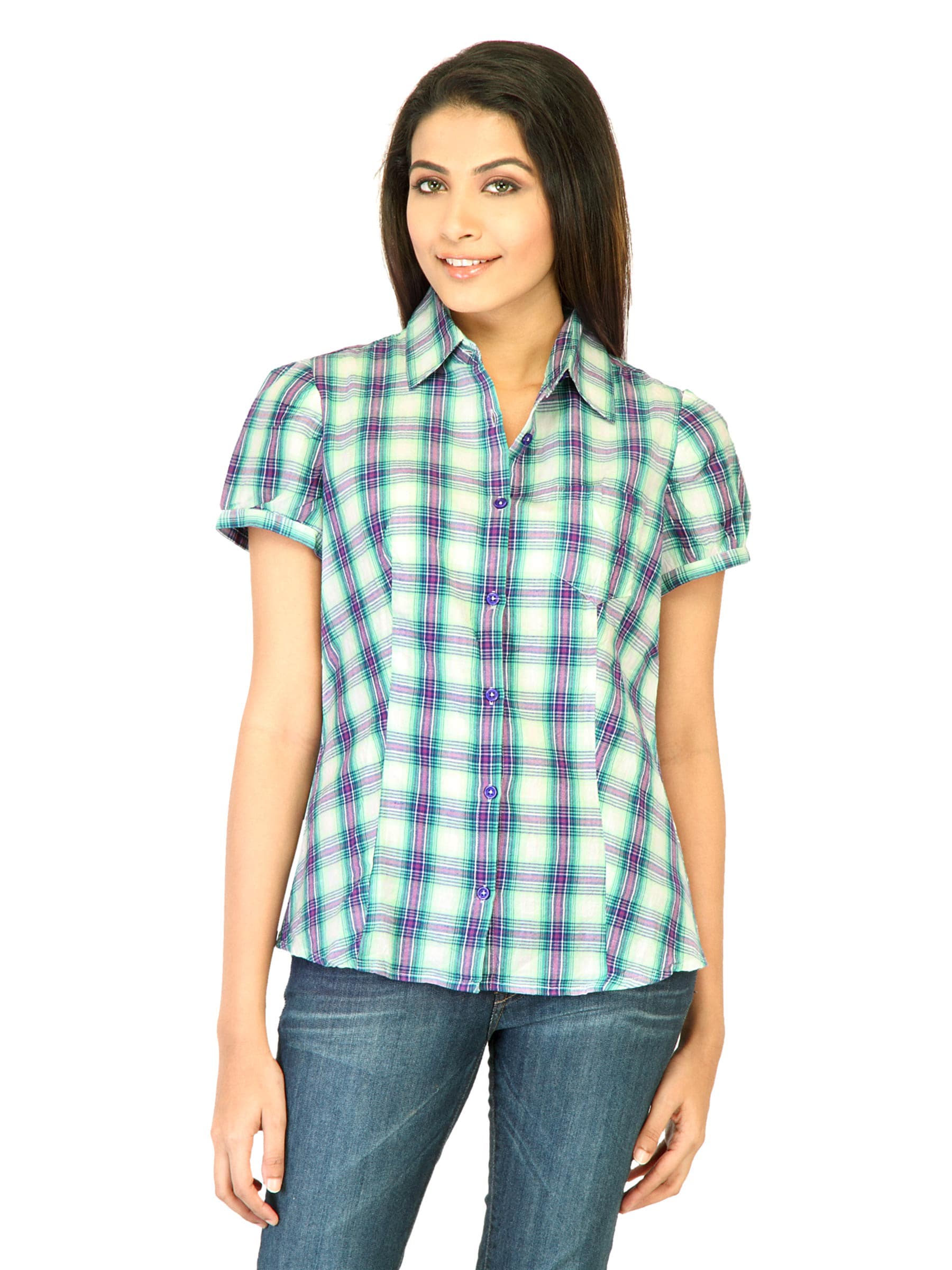 United Colors of Benetton Women Check Green Shirts