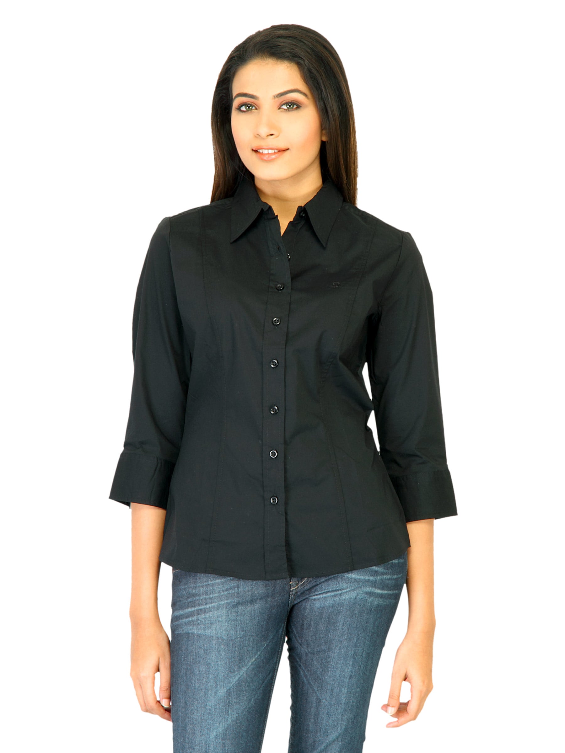 United Colors of Benetton Women Solid Black Shirts