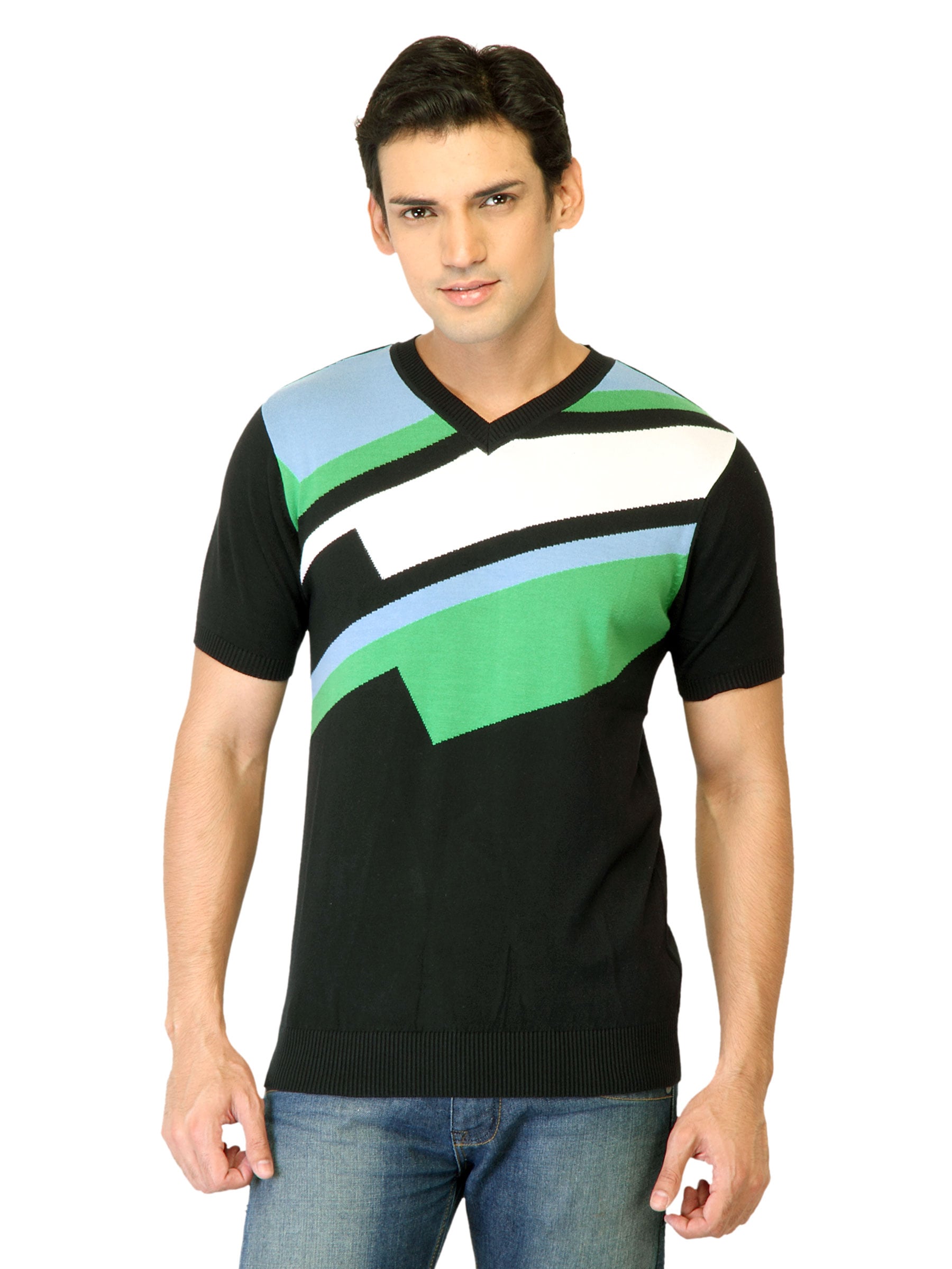 United Colors of Benetton Men Stripes Green Tshirts