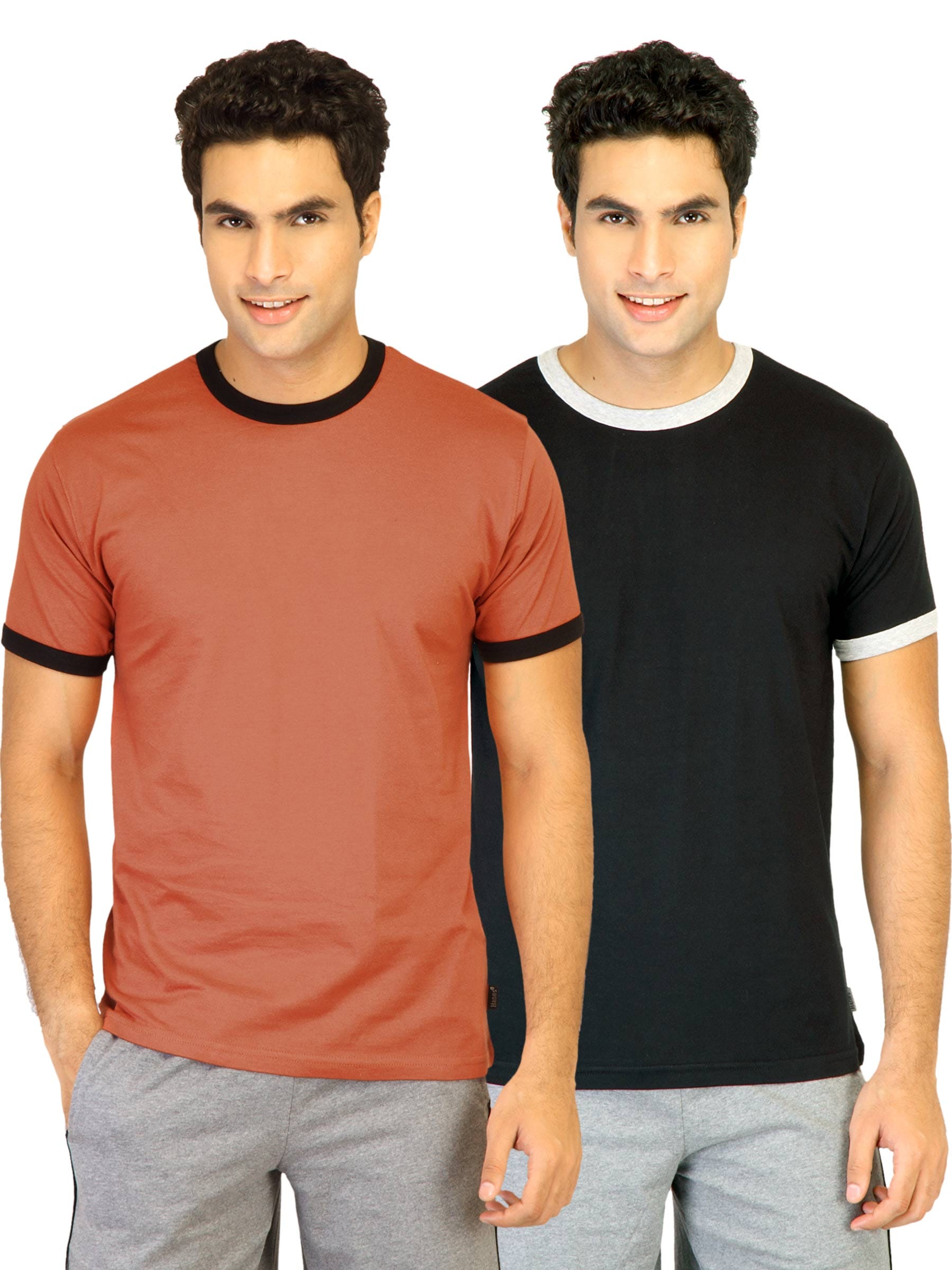 Hanes Men Pack of 2 Half Contrast Piping Ringer T-shirts
