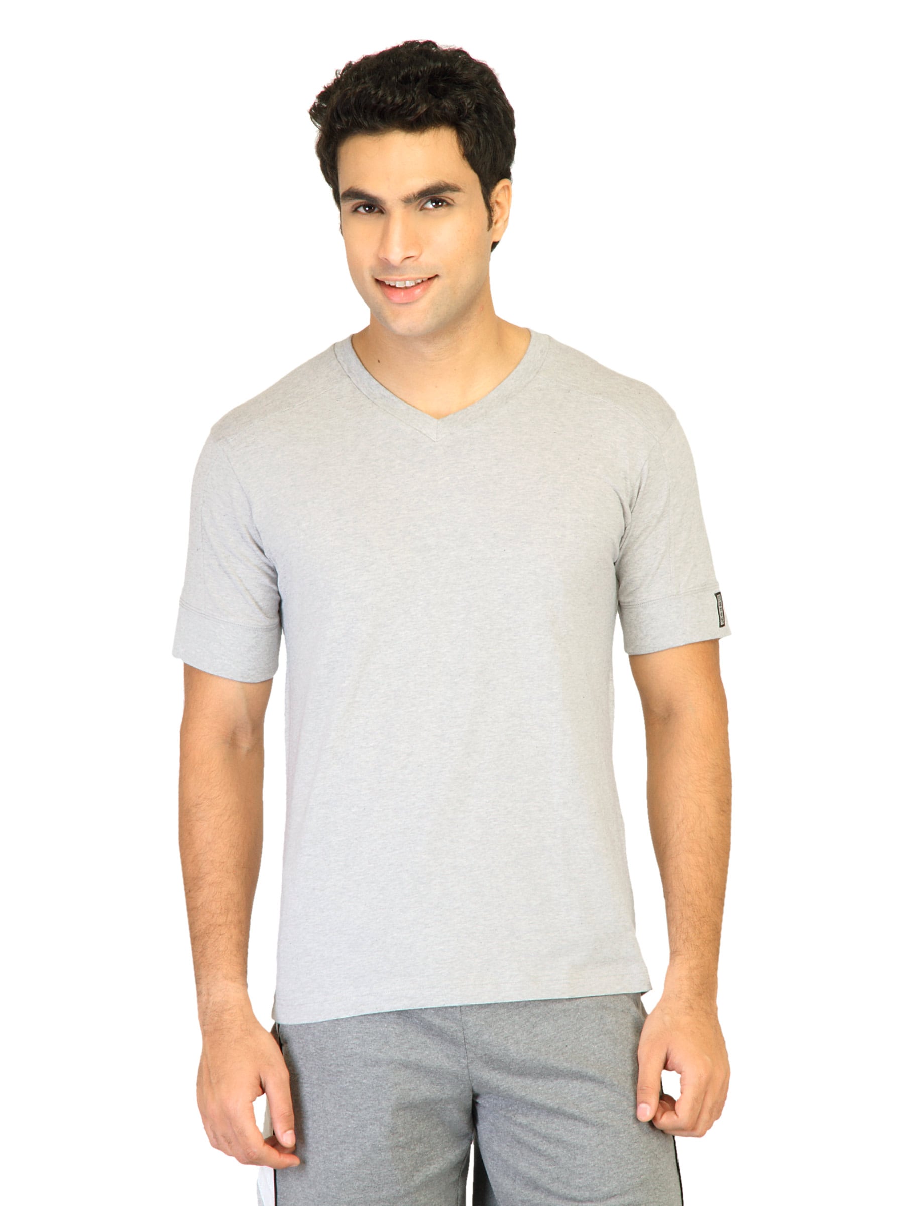 Hanes Men Grey V DuoDry Body Fit V-Neck T-shirt