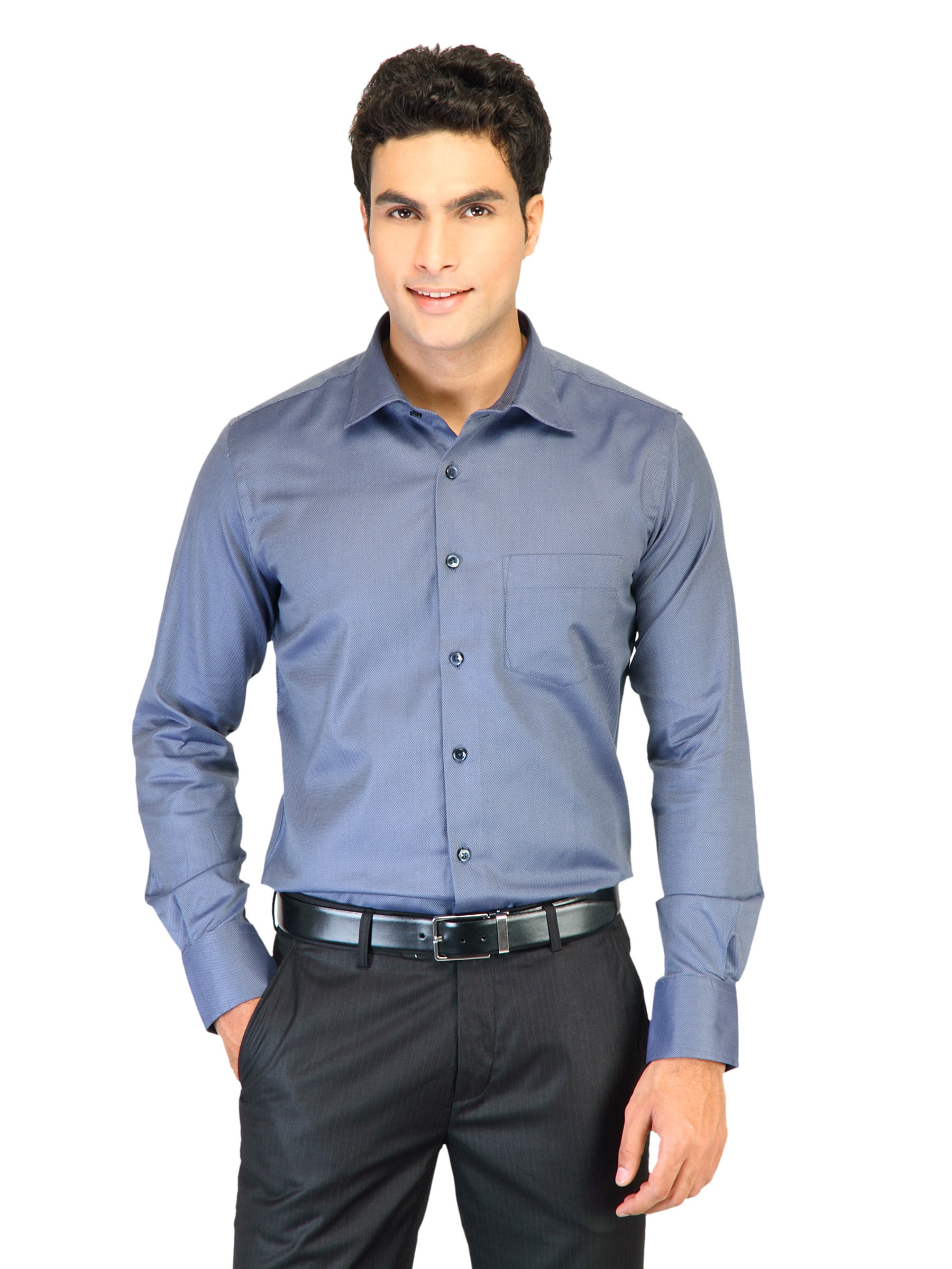 Genesis Men Blue Solid Shirt