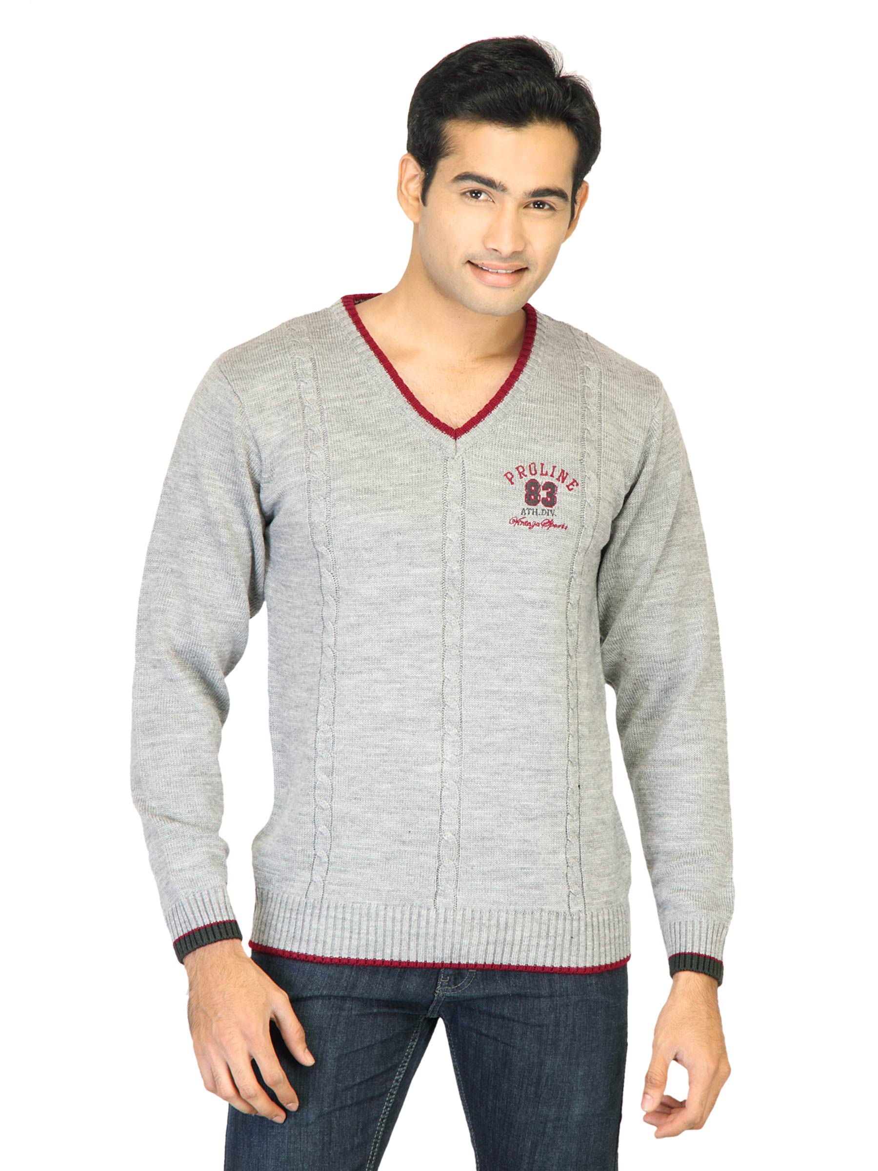 Proline Grey Sweater with Knitted Stripes