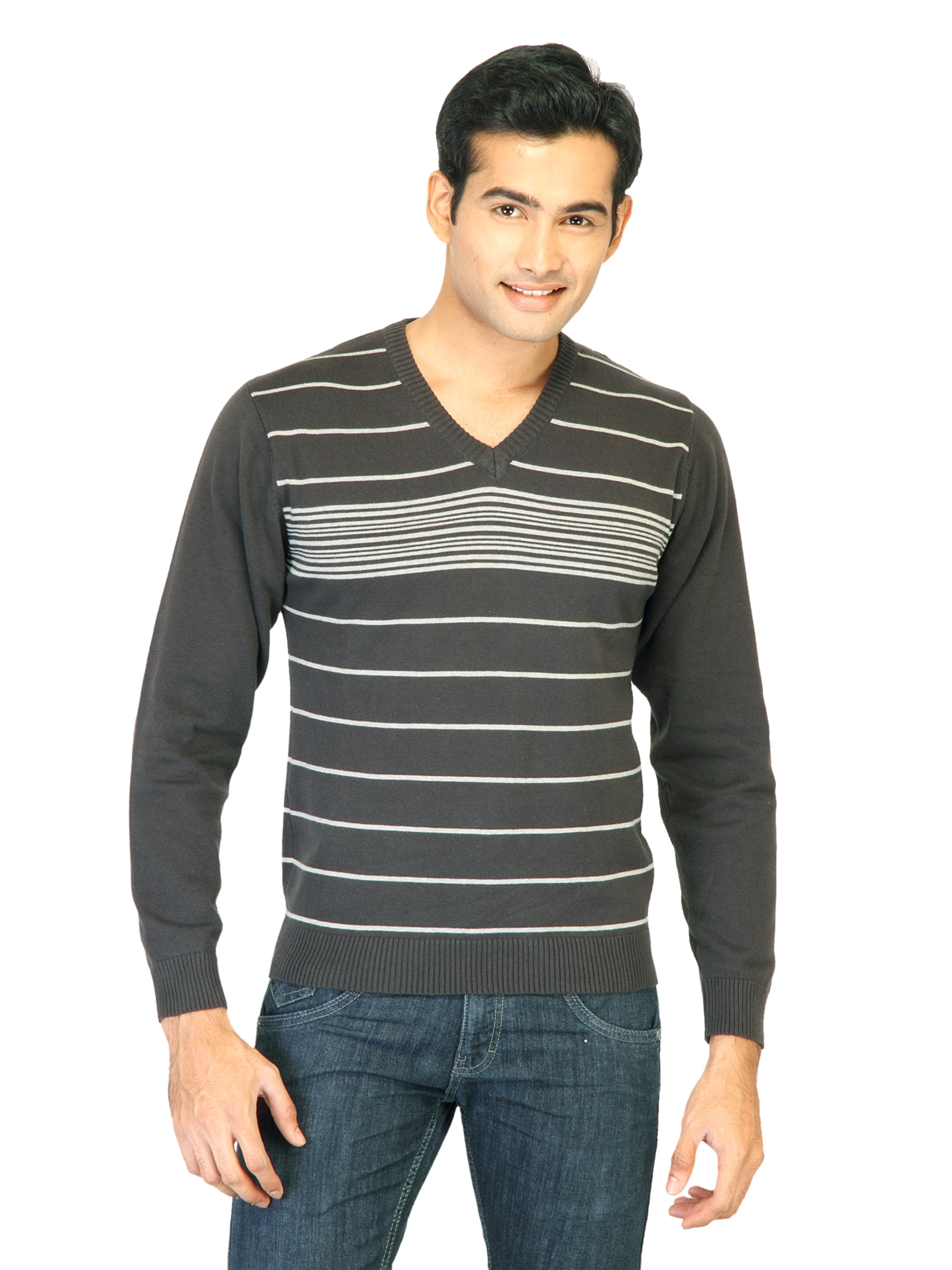 Proline Mens Stripes Grey & White Striped T-shirt