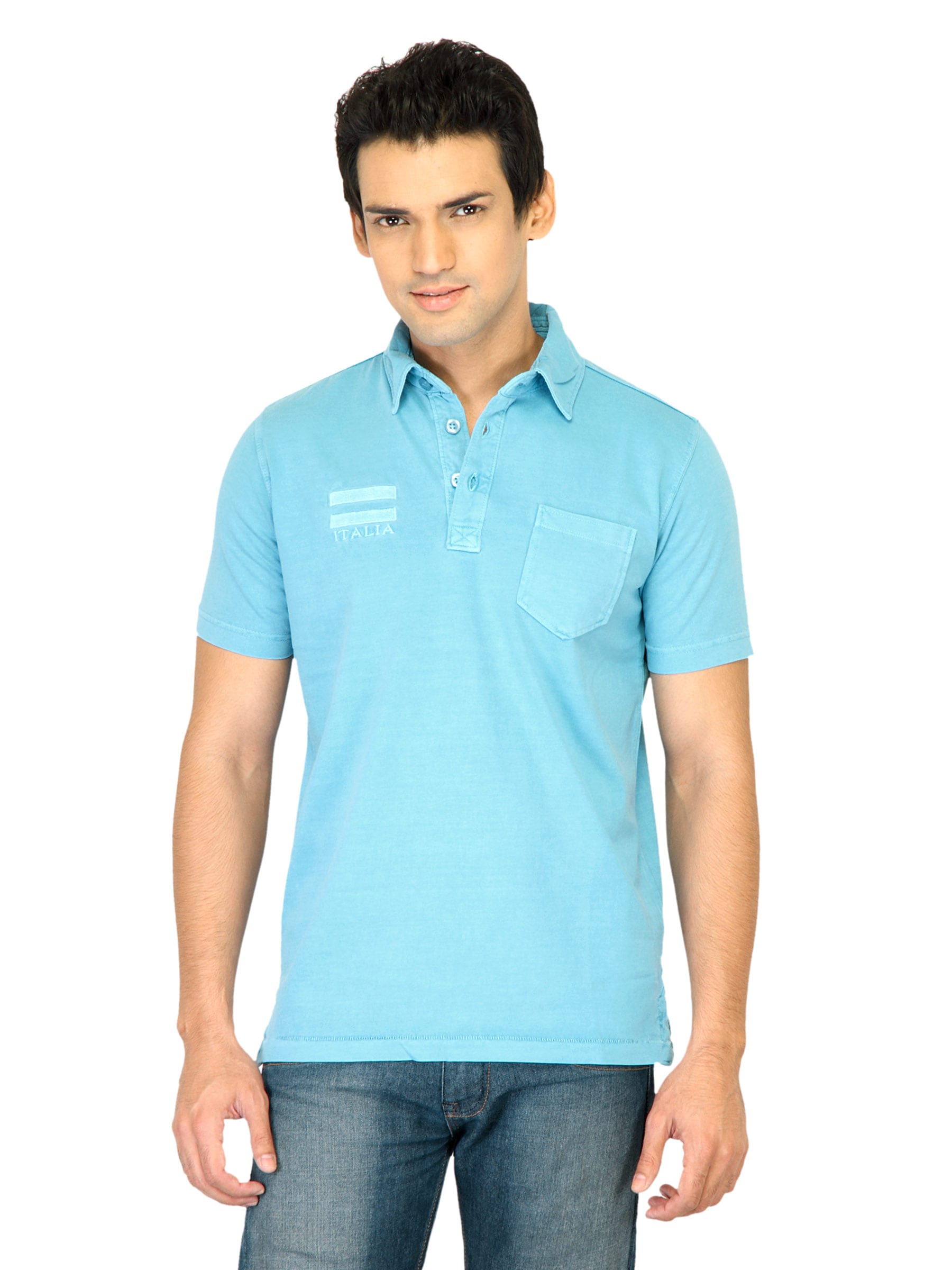 United Colors of Benetton Men Solid Blue Polo Tshirts