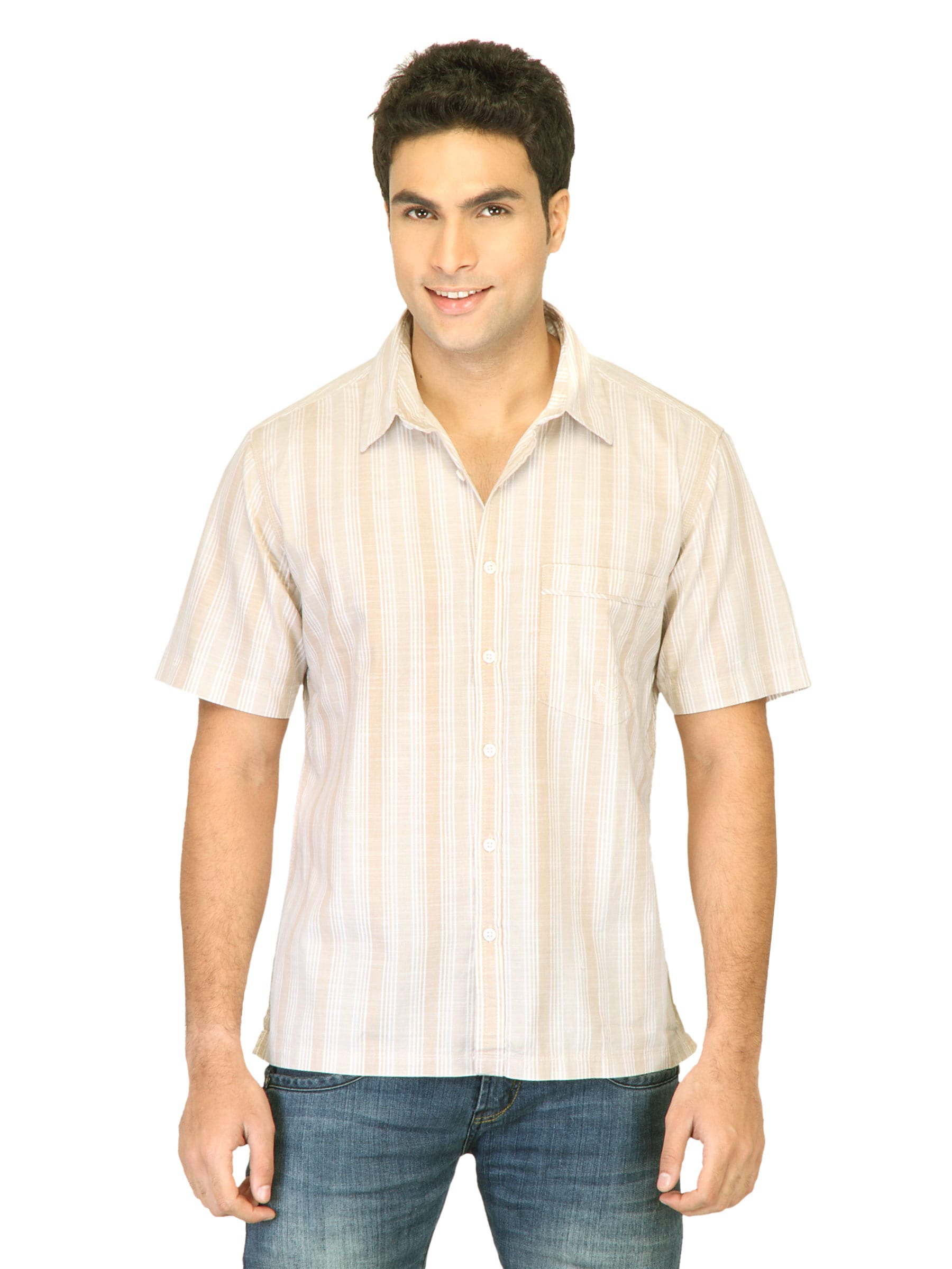 Scullers Men Stripes Beige Shirts