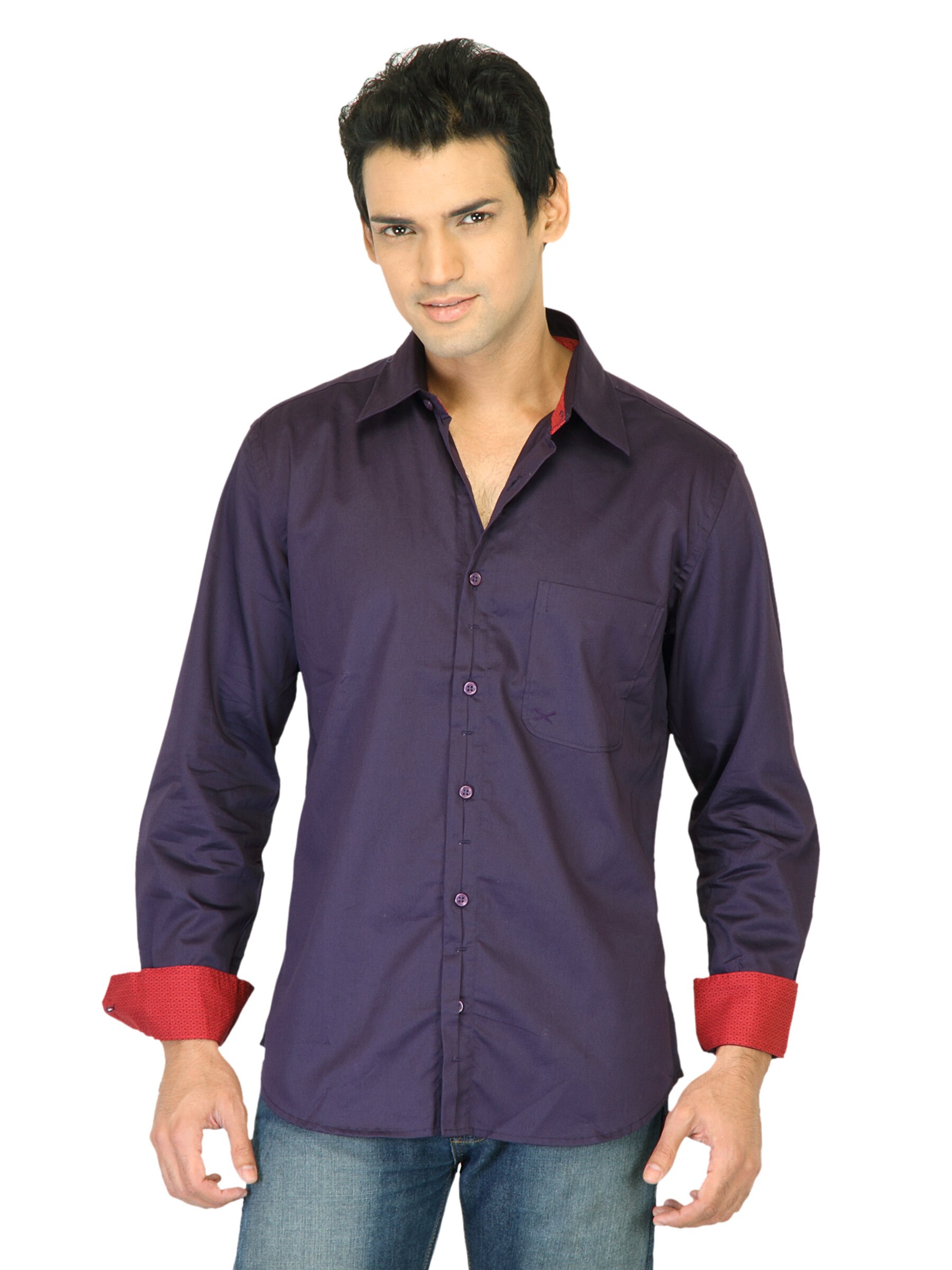 Scullers Men Solid Purple Shirts