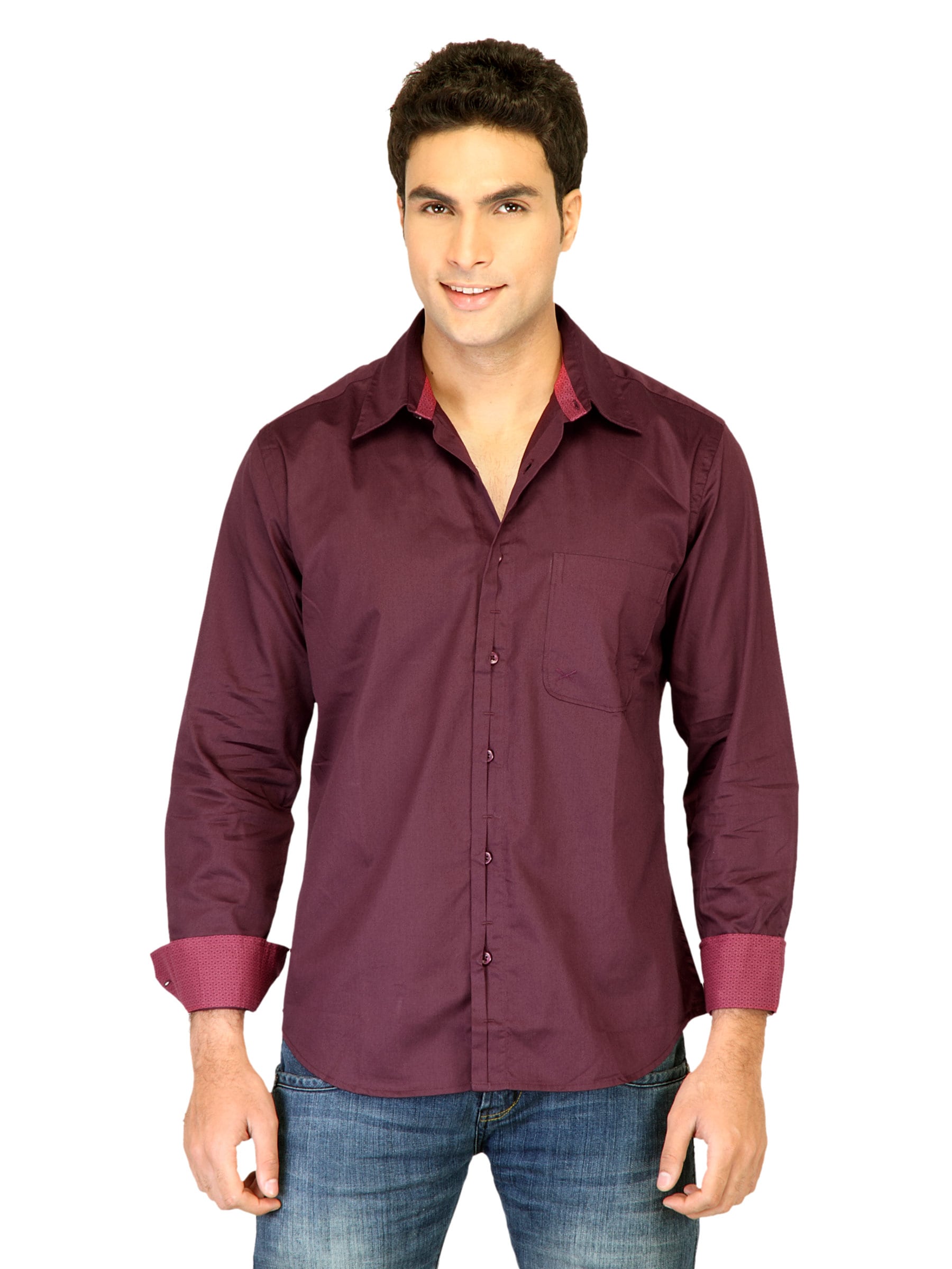 Scullers Men Solid Maroon Shirts