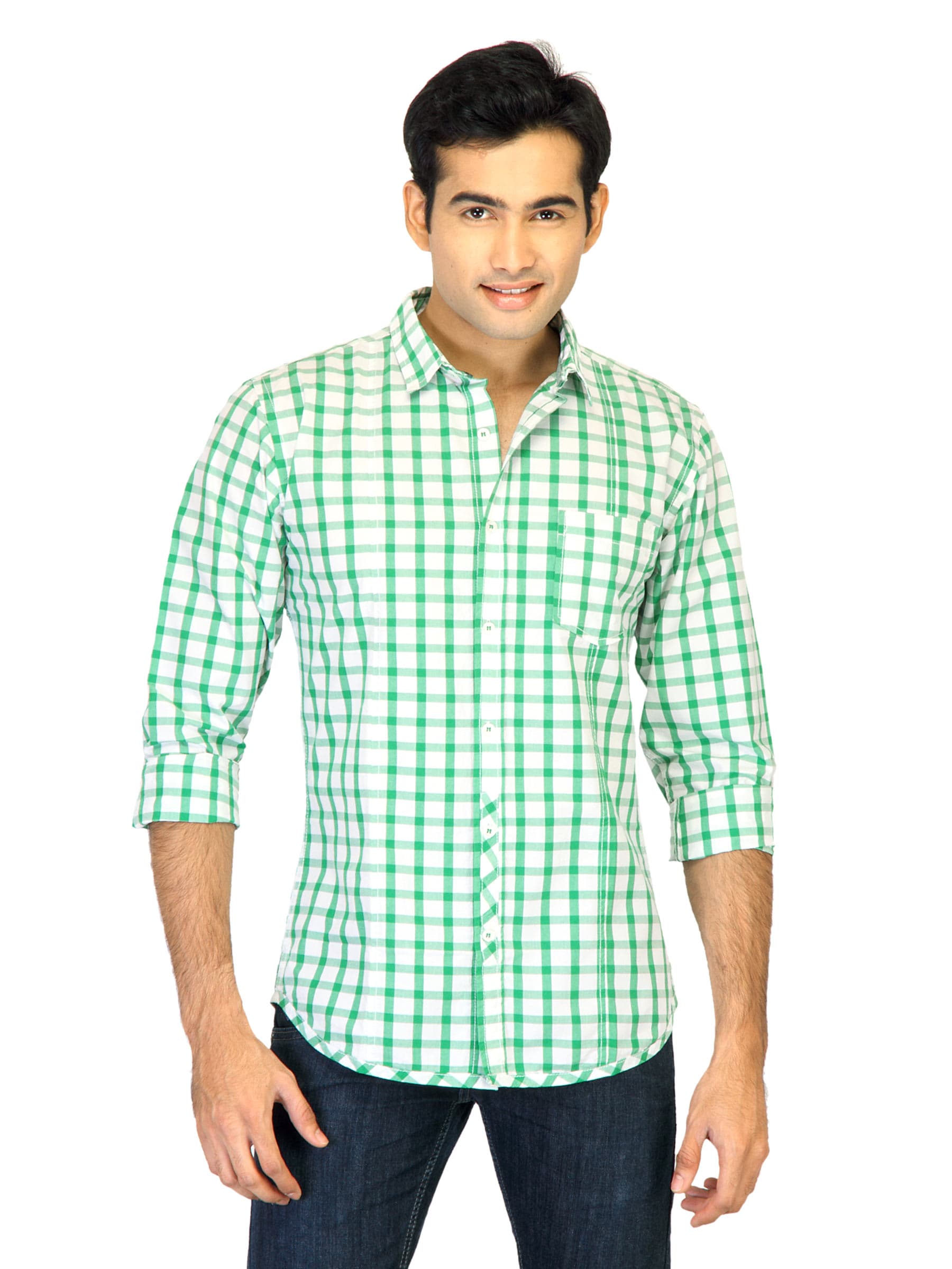United Colors of Benetton Men Check Green Shirts