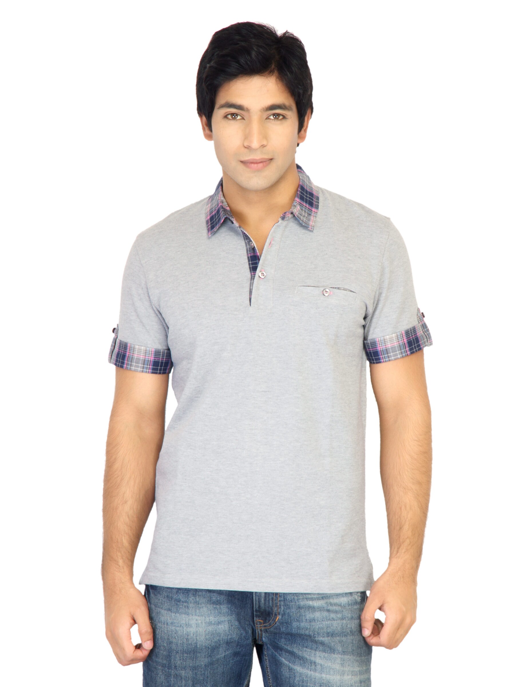 United Colors of Benetton Men Solid Grey Polo Tshirts