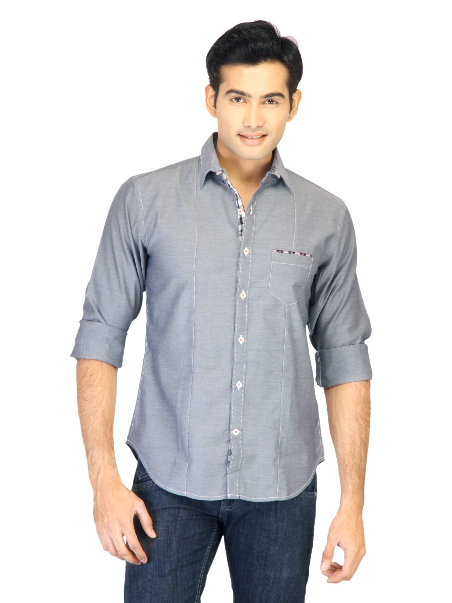 United Colors of Benetton Men Solid Grey Shirts
