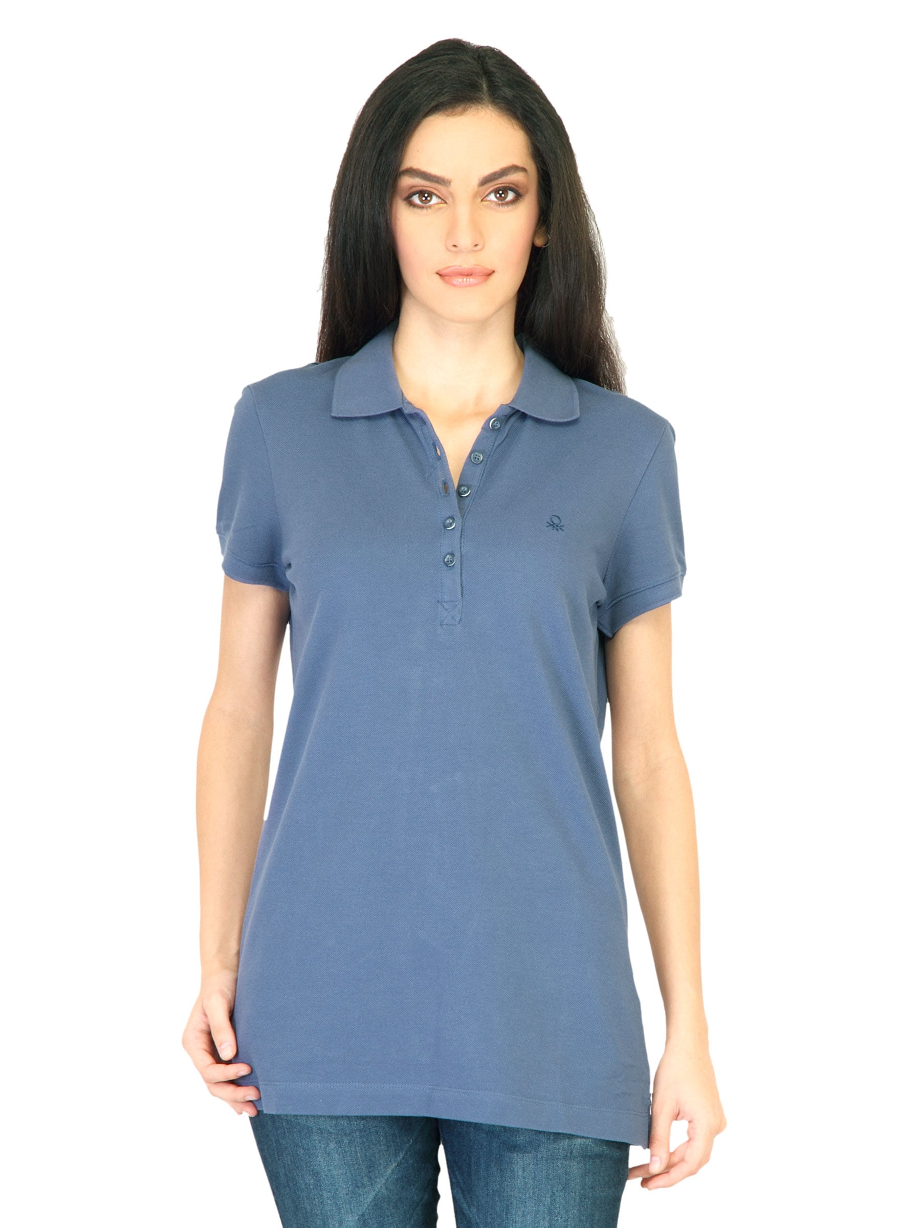 United Colors of Benetton Women Solid Blue Tshirts