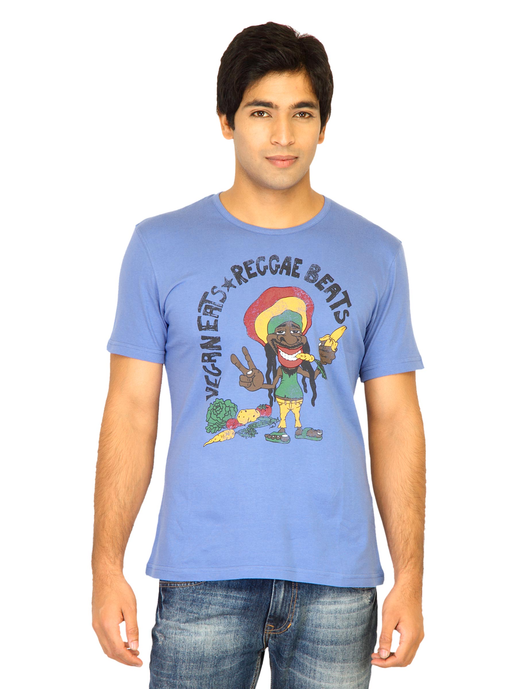United Colors of Benetton Men Printed Blue Tshirts