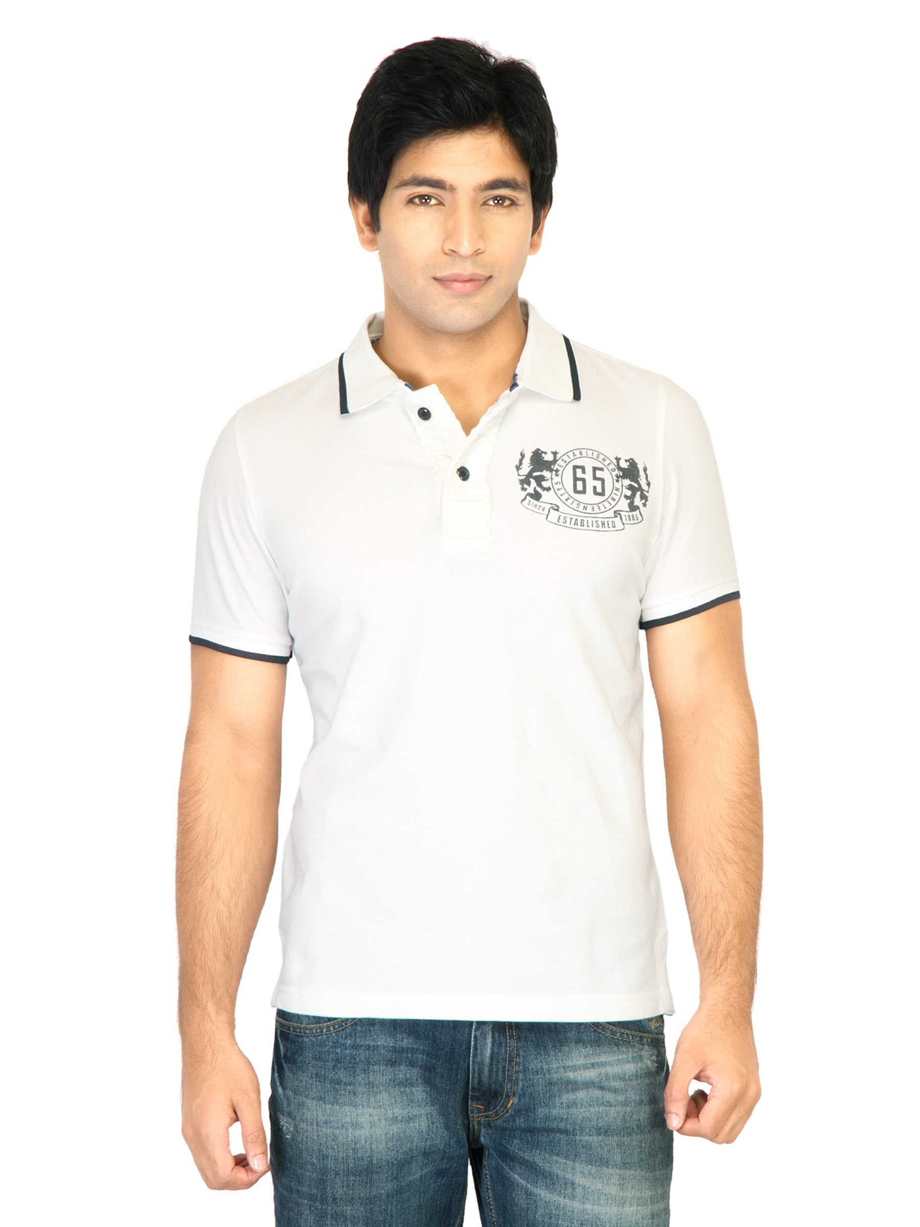 United Colors of Benetton Men Printed White  Polo Tshirts