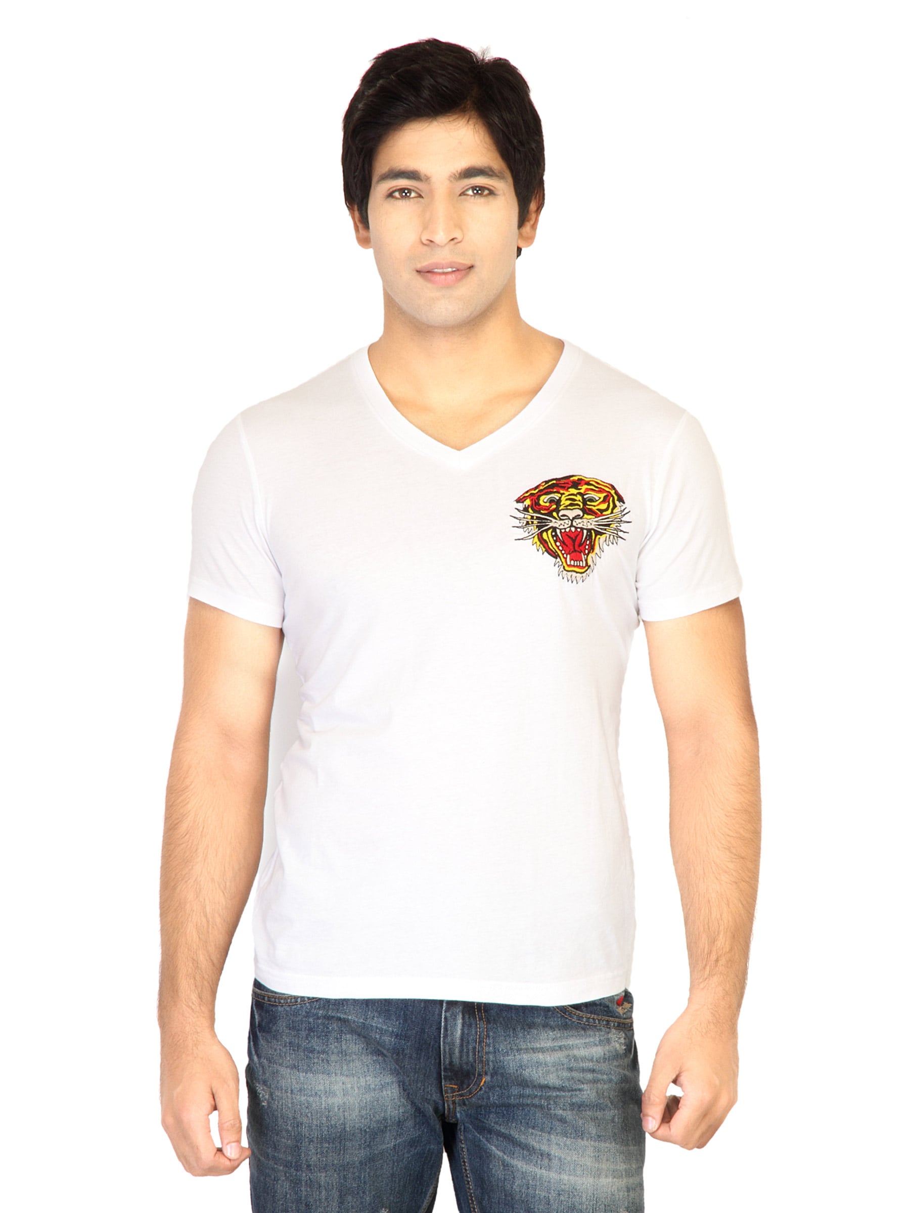 Ed Hardy Men Solid White Tshirts