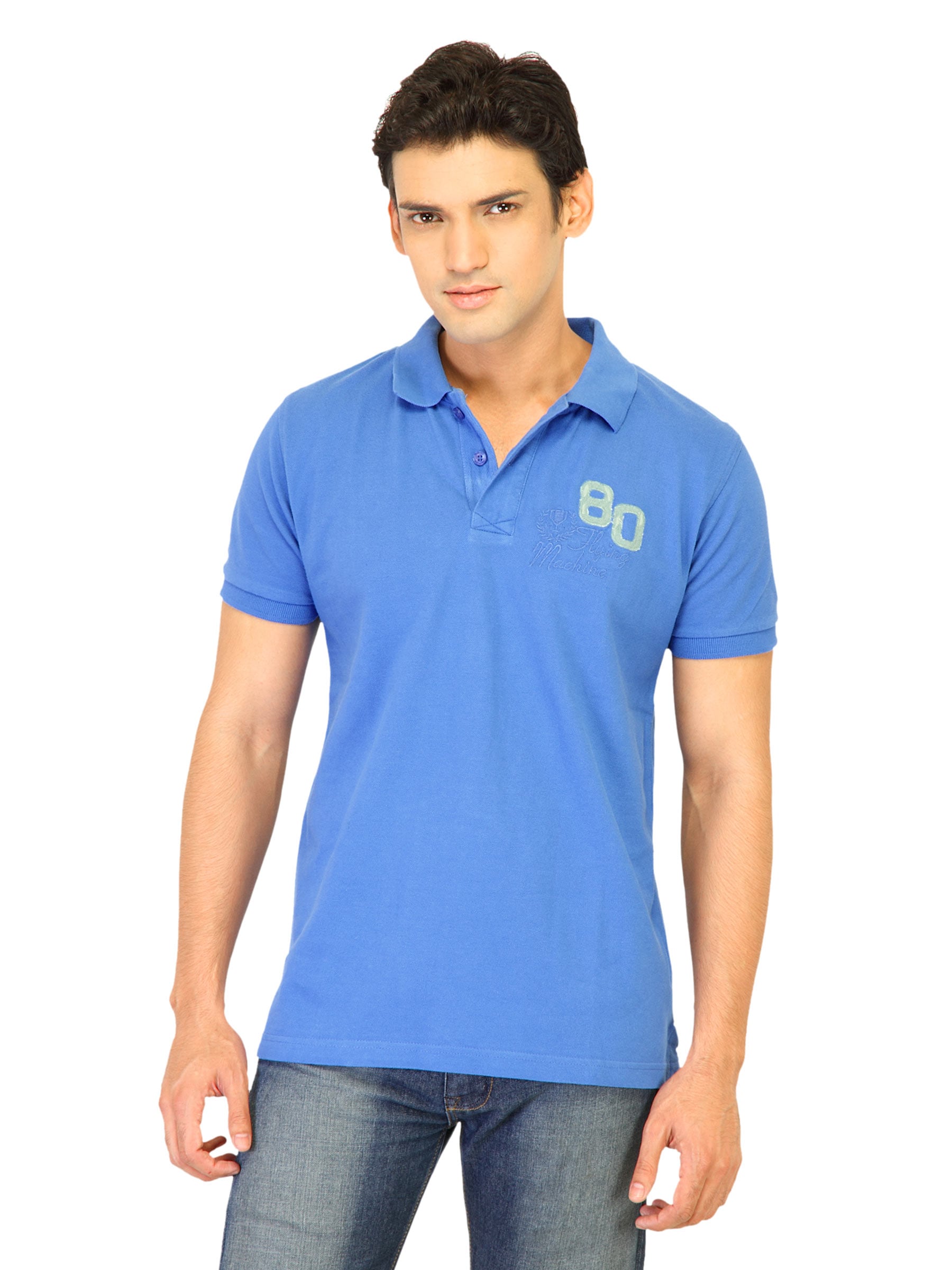 Flying Machine Men Solid Blue Polo Tshirts