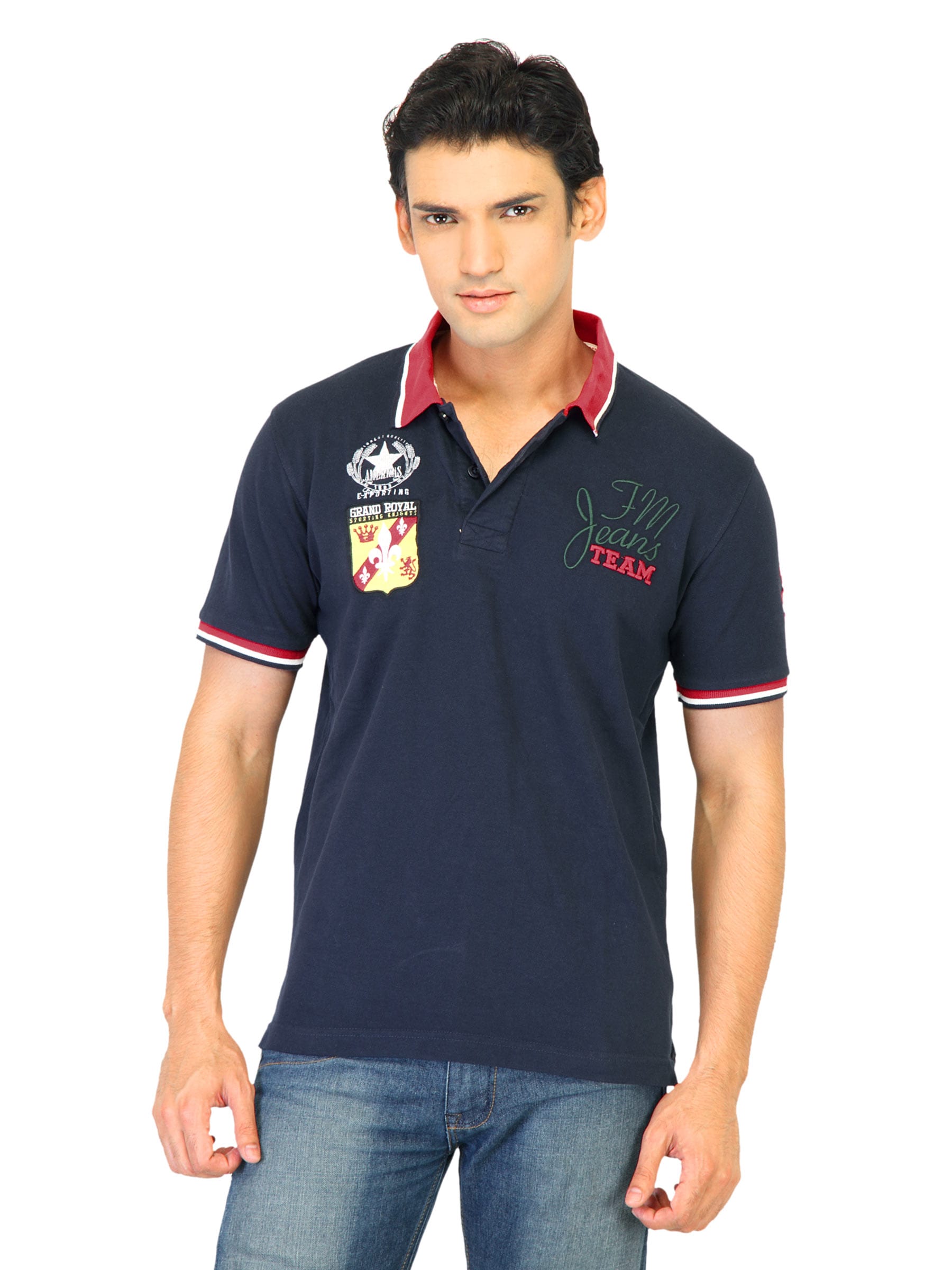 Flying Machine Men Solid Navy Blue Polo Tshirts