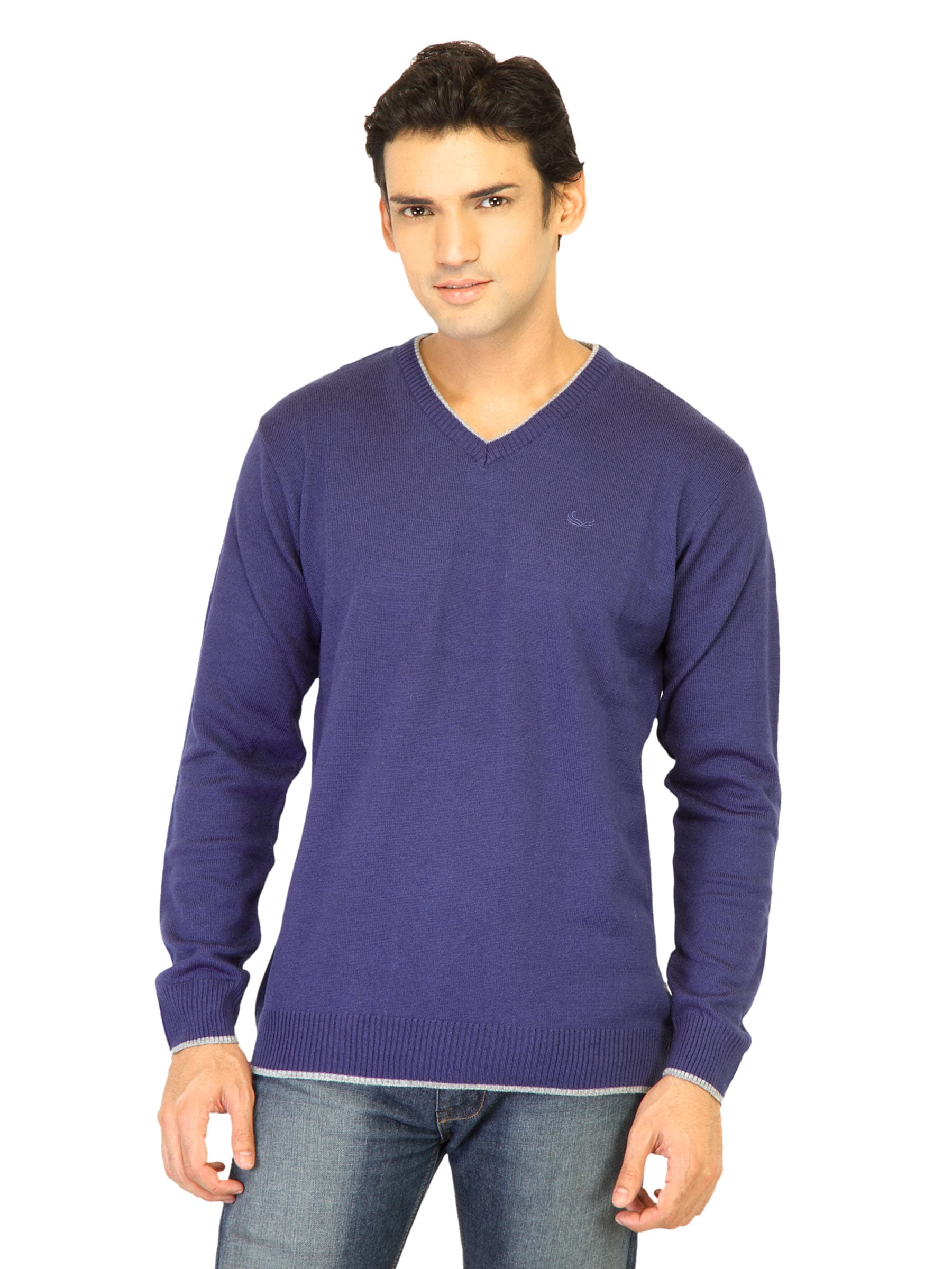 Flying Machine Men Solid Blue Sweaters