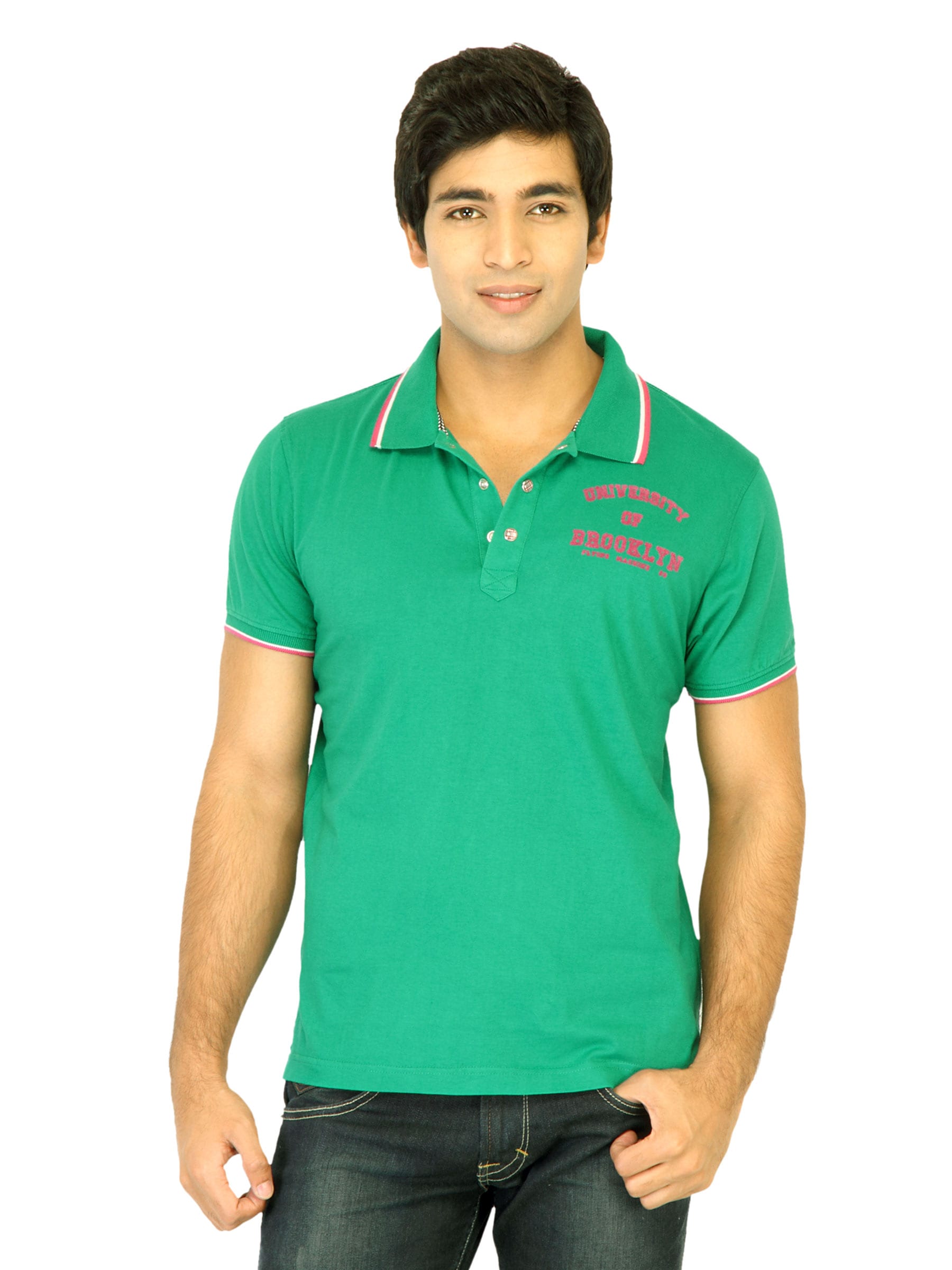 Flying Machine Men Printed Green Polo Tshirts