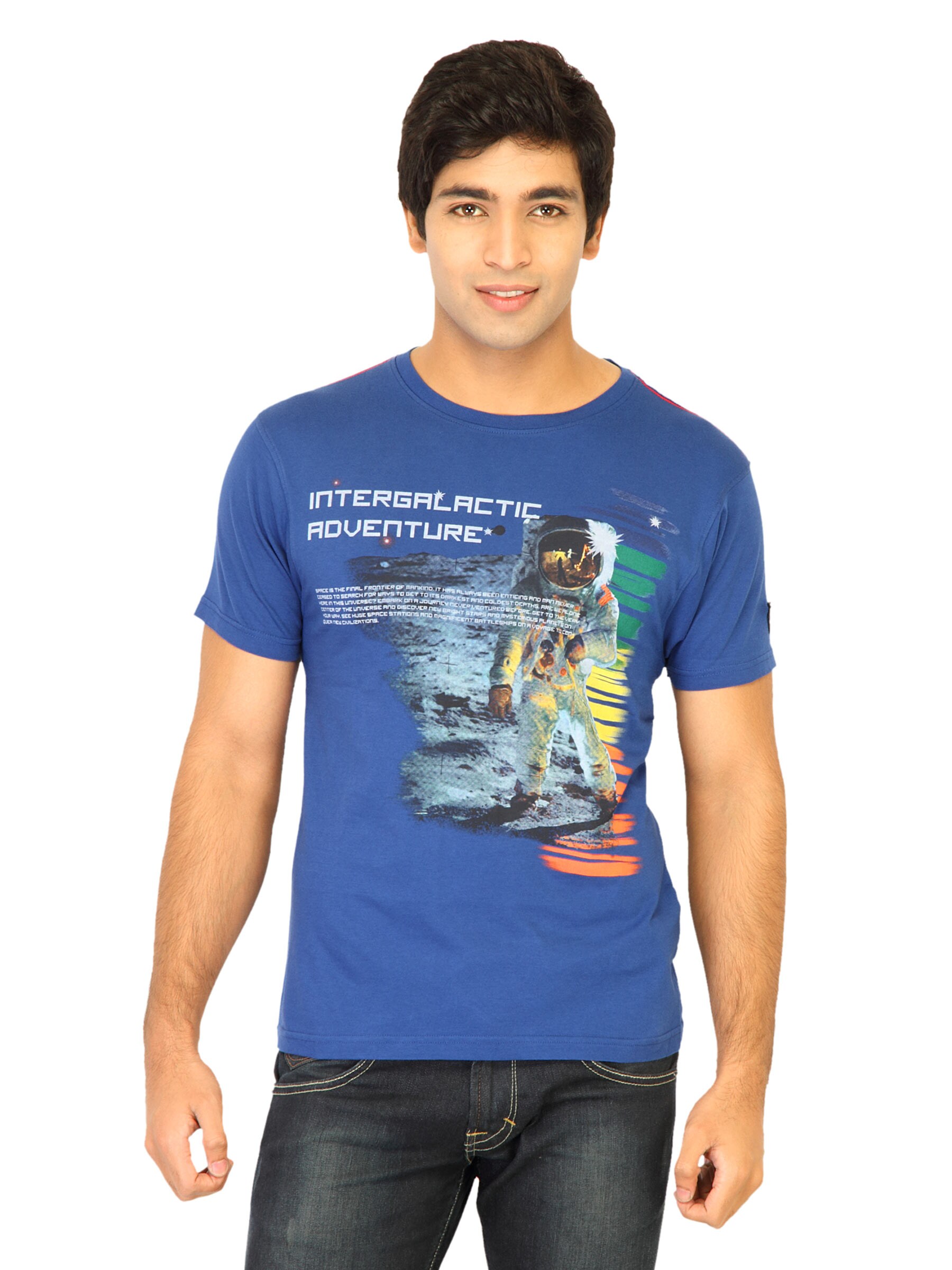 Flying Machine Men Printed Blue Tshirts